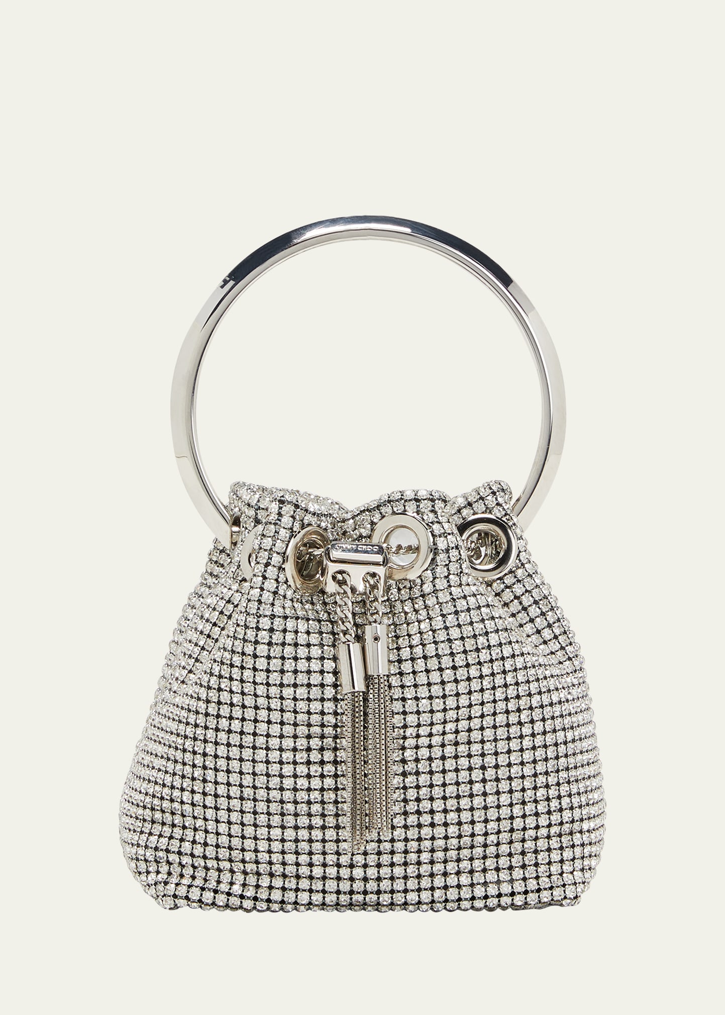 Shop Jimmy Choo Bon Bon Micro Crystal Bucket Bag In Silver