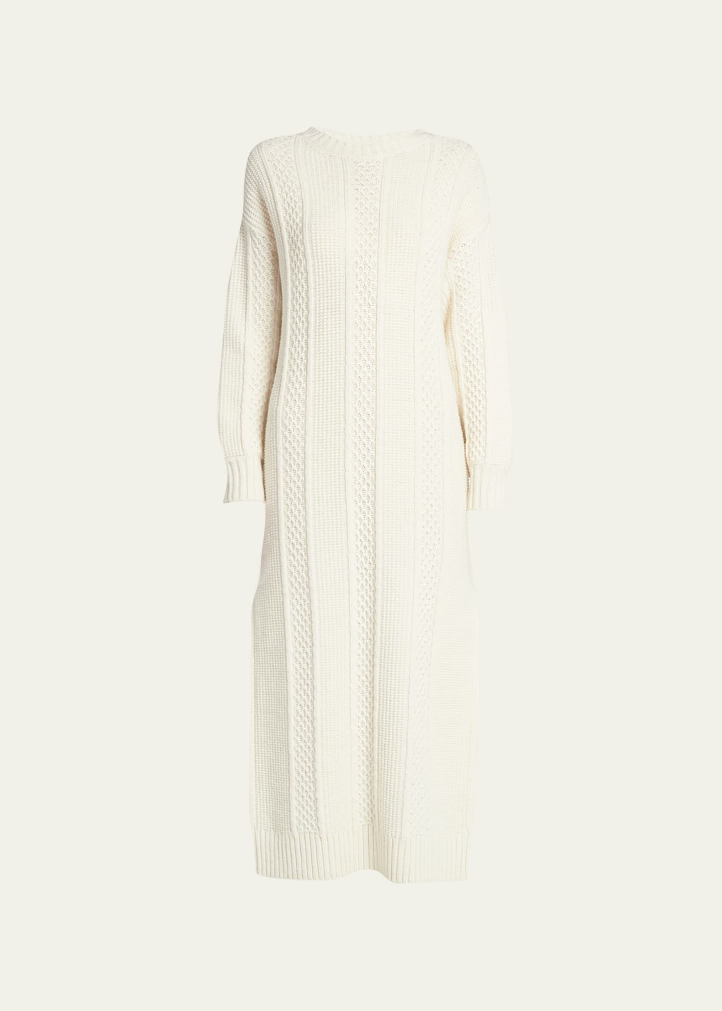 Shop Golden Goose Crewneck Cable-knit Maxi Sweater Dress In Lambs Wool Sassfr