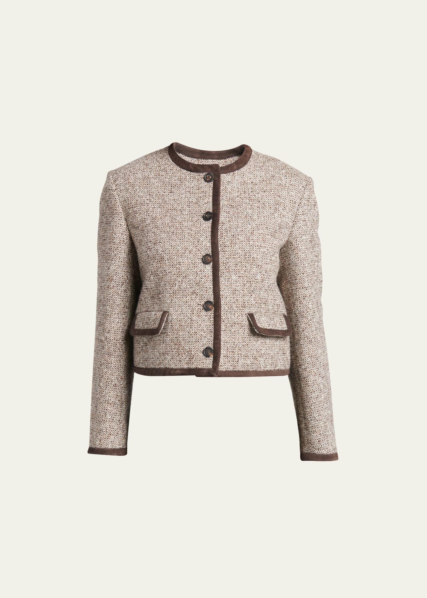 Shop Golden Goose Herringbone Boxy Wool Jacket In Beige/brown/bluet