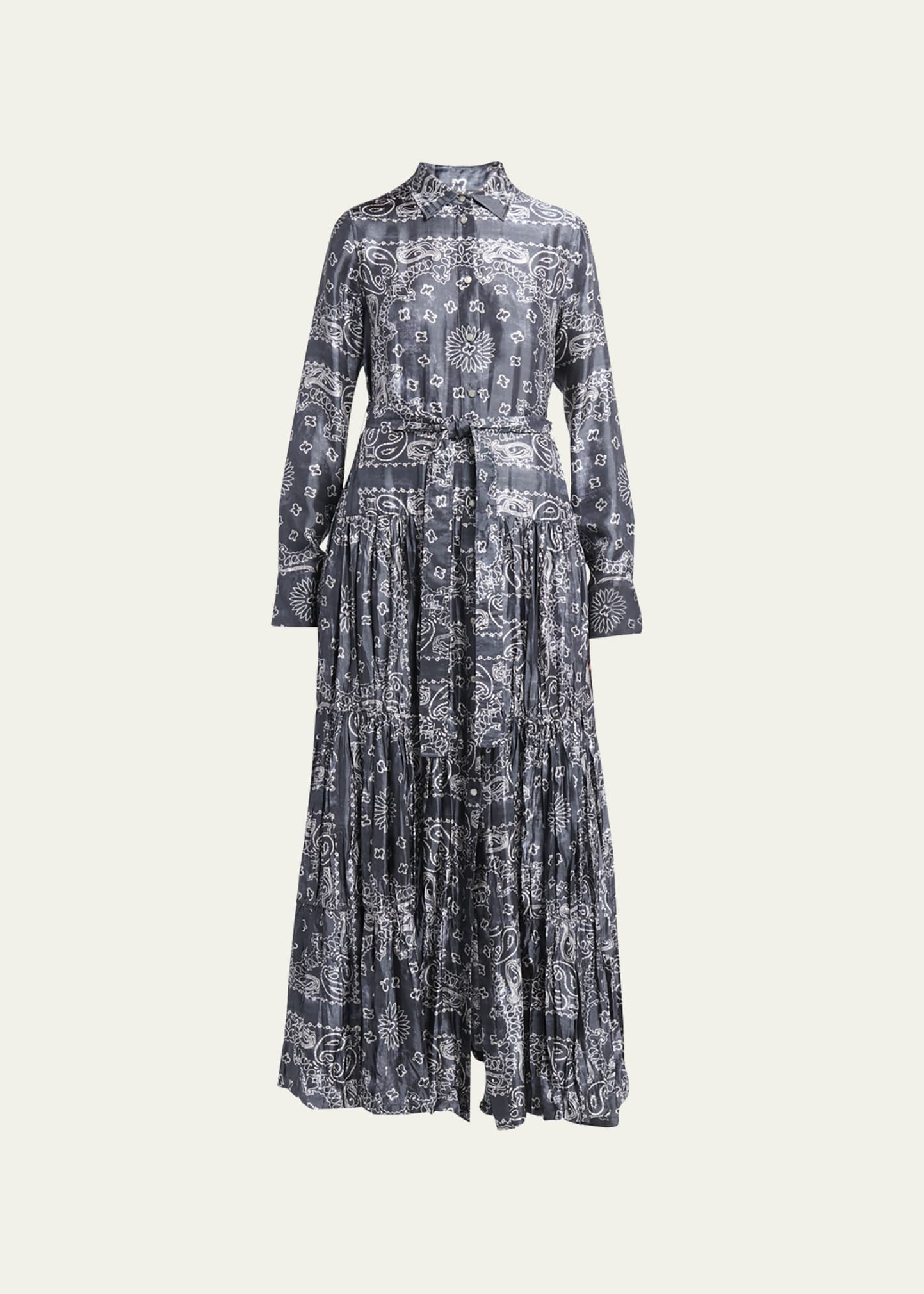 Golden Goose Bandana Print Long Sleeve Maxi Shirtdress In Anthracite
