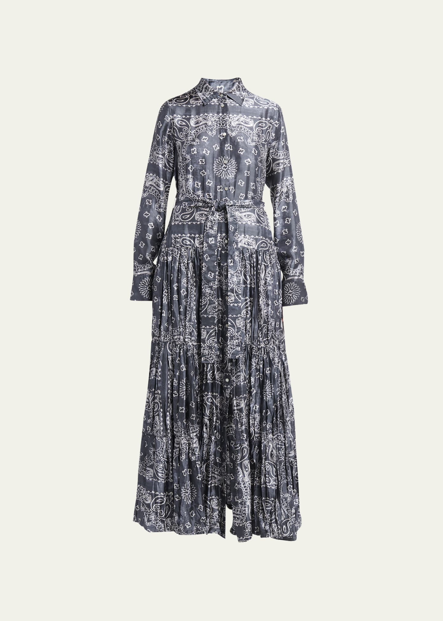 Bandana Print Long Sleeve Maxi Shirtdress