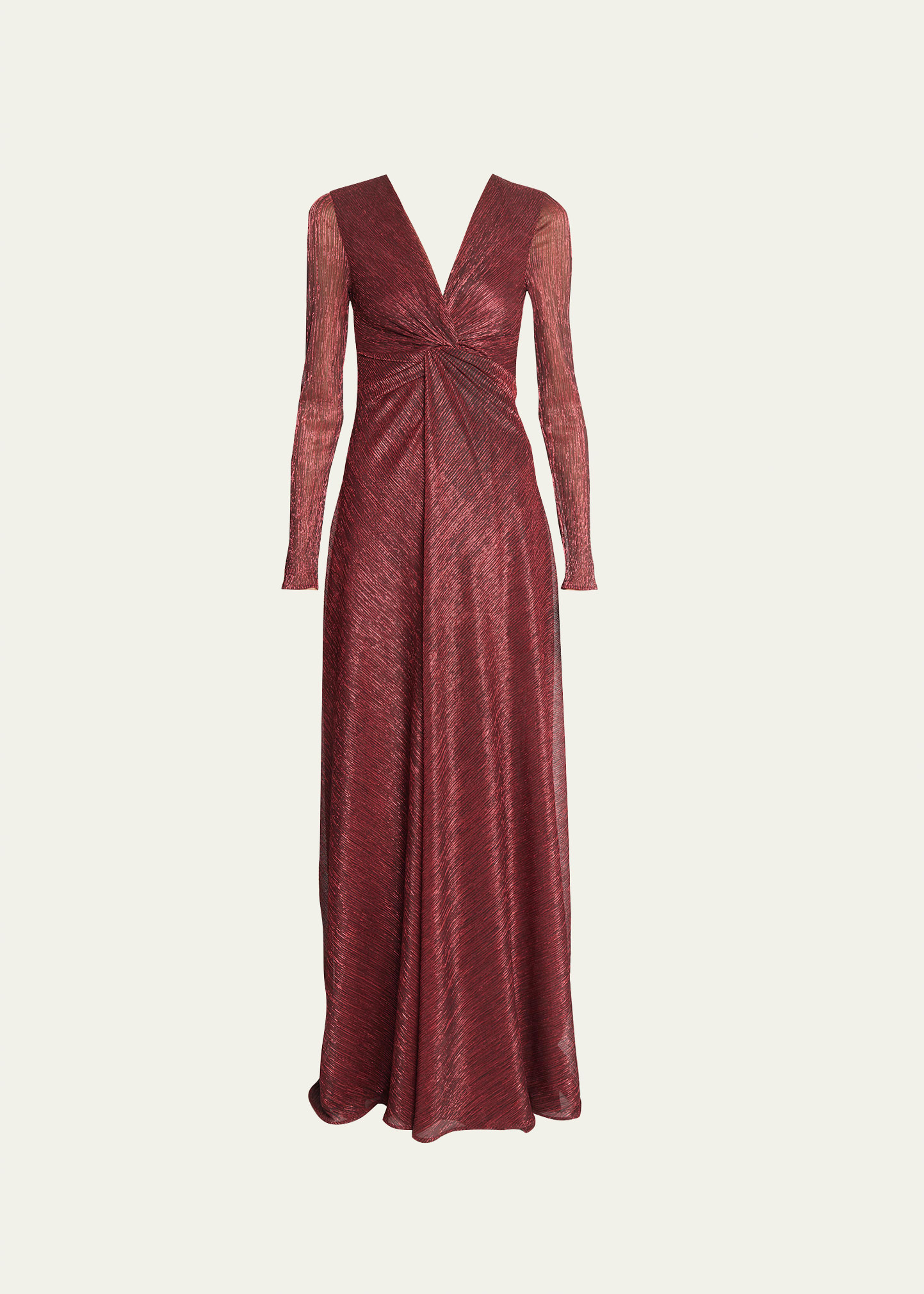 Talbot Runhof Twisted Metallic Viole Long-sleeve Gown In Wine