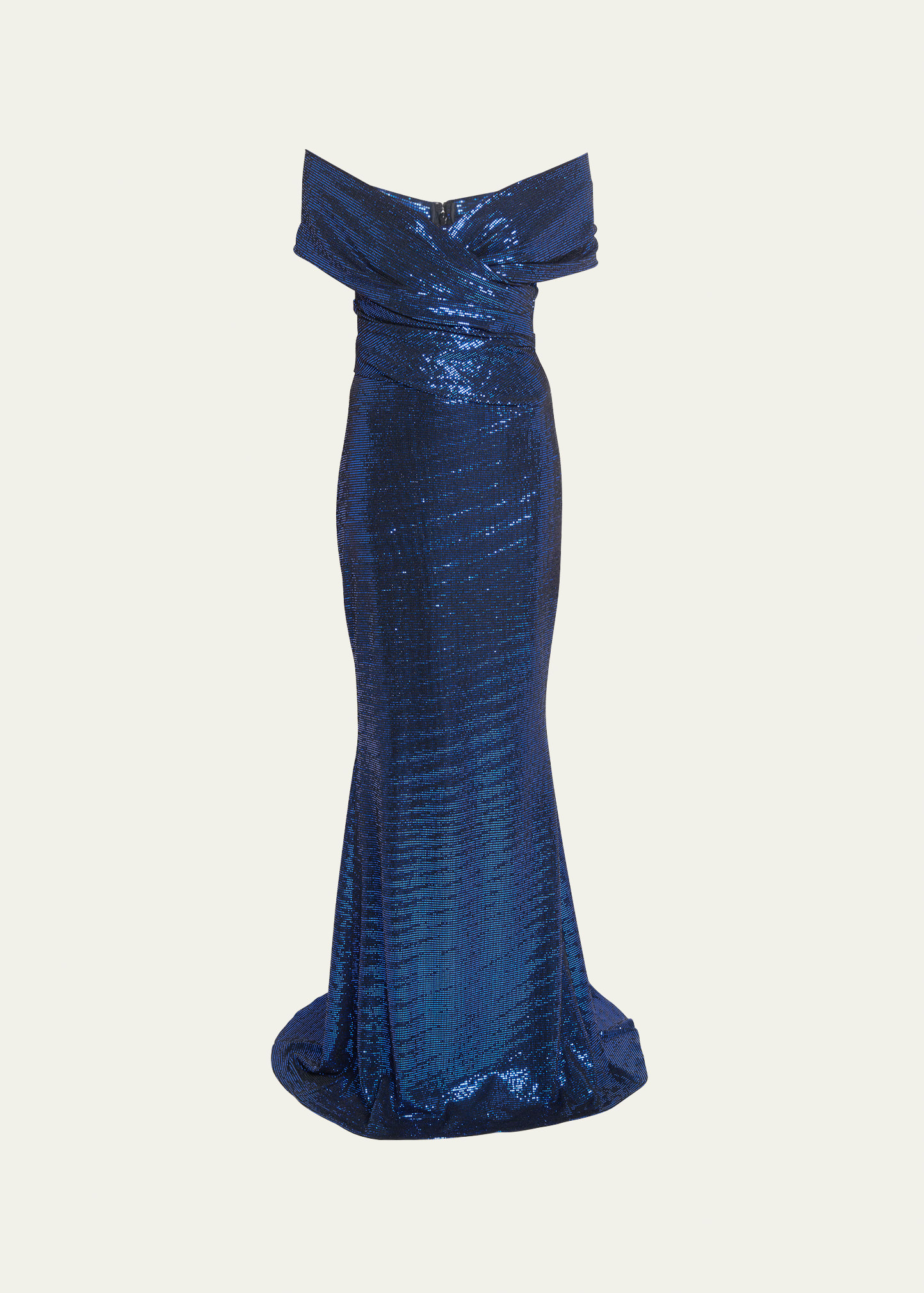 TALBOT RUNHOF OFF-SHOULDER SEQUIN EVENING GOWN