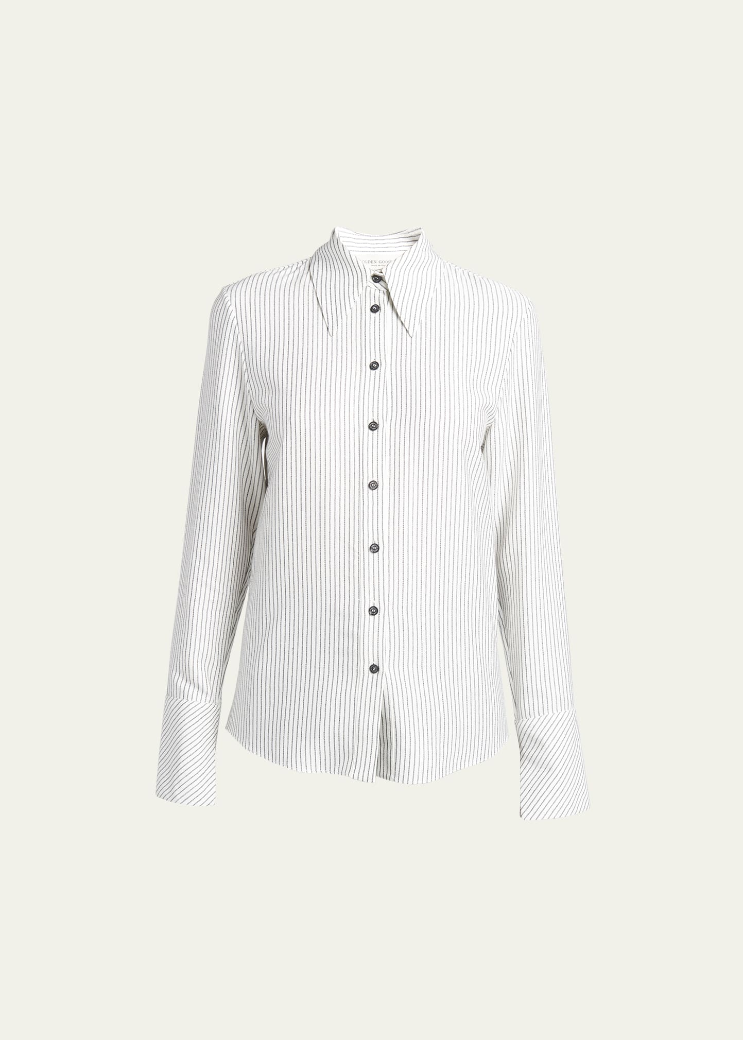 Shop Golden Goose Stripe Button-front Slim Shirt In Arctic Wolfblack