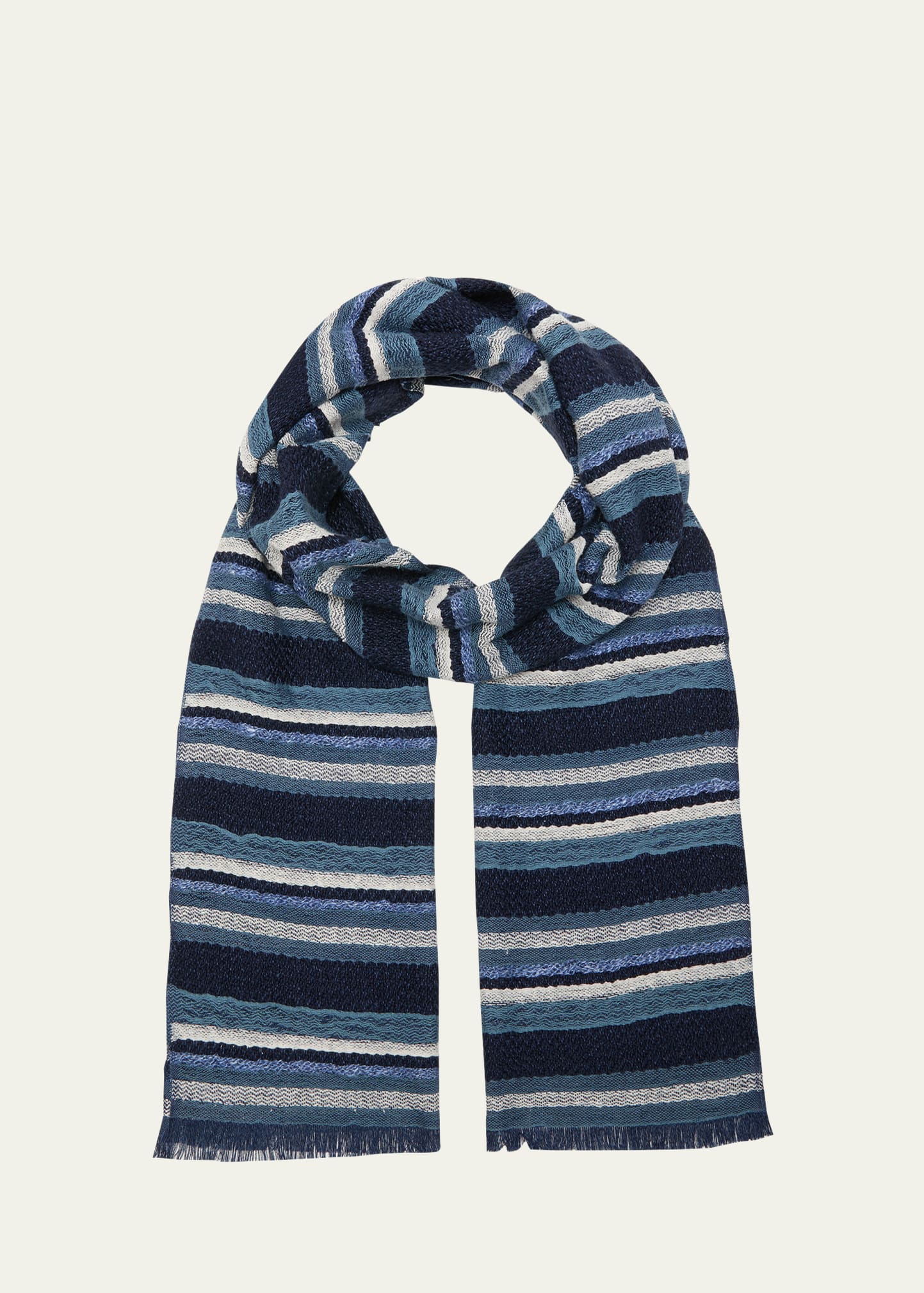 Loro Piana Frayed Striped Linen And Cotton-blend Scarf In F4r6 Blu Navywhit