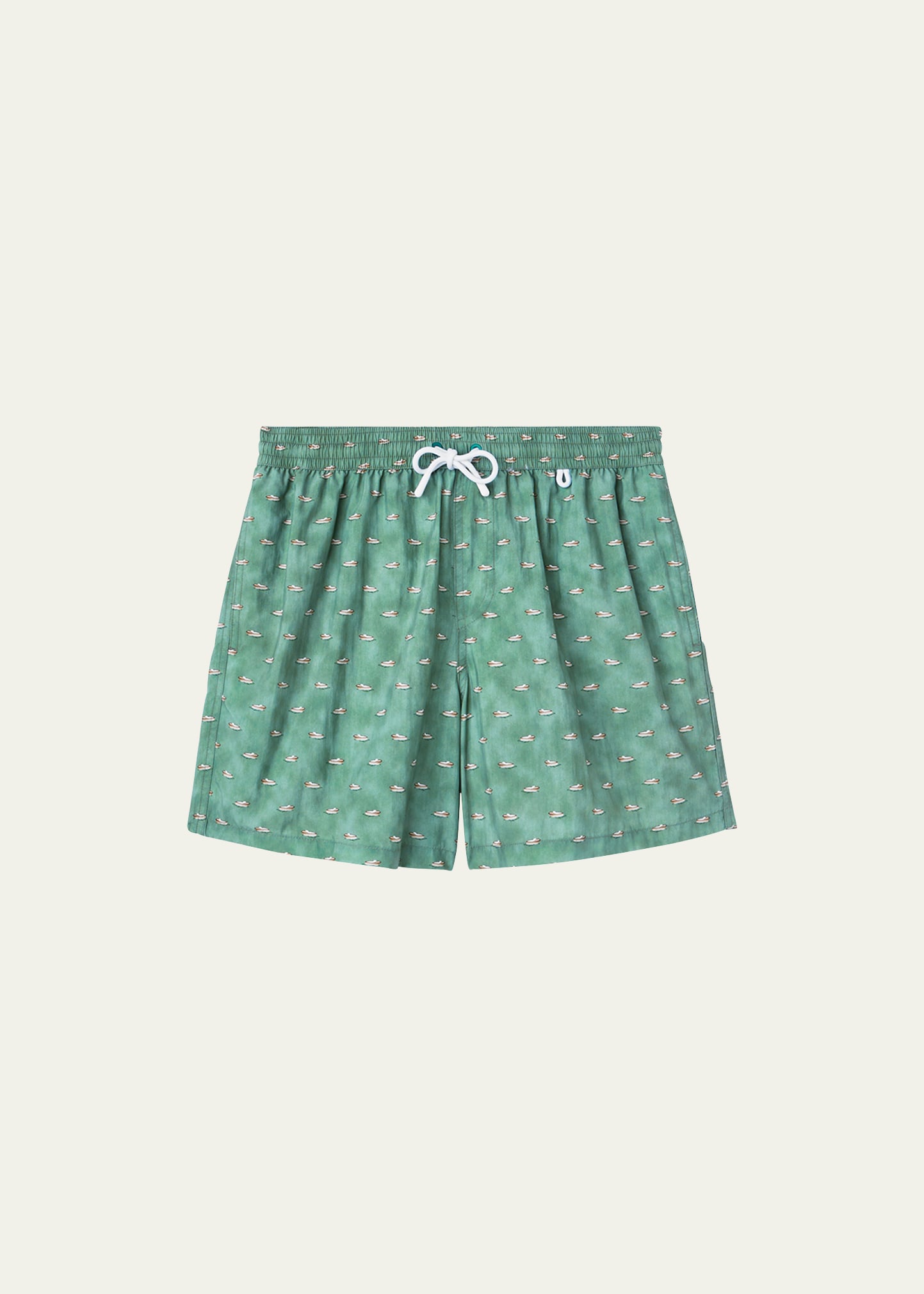 Shop Loro Piana Men's Sailboat-print Nylon Swim Trunks In Green Pattern