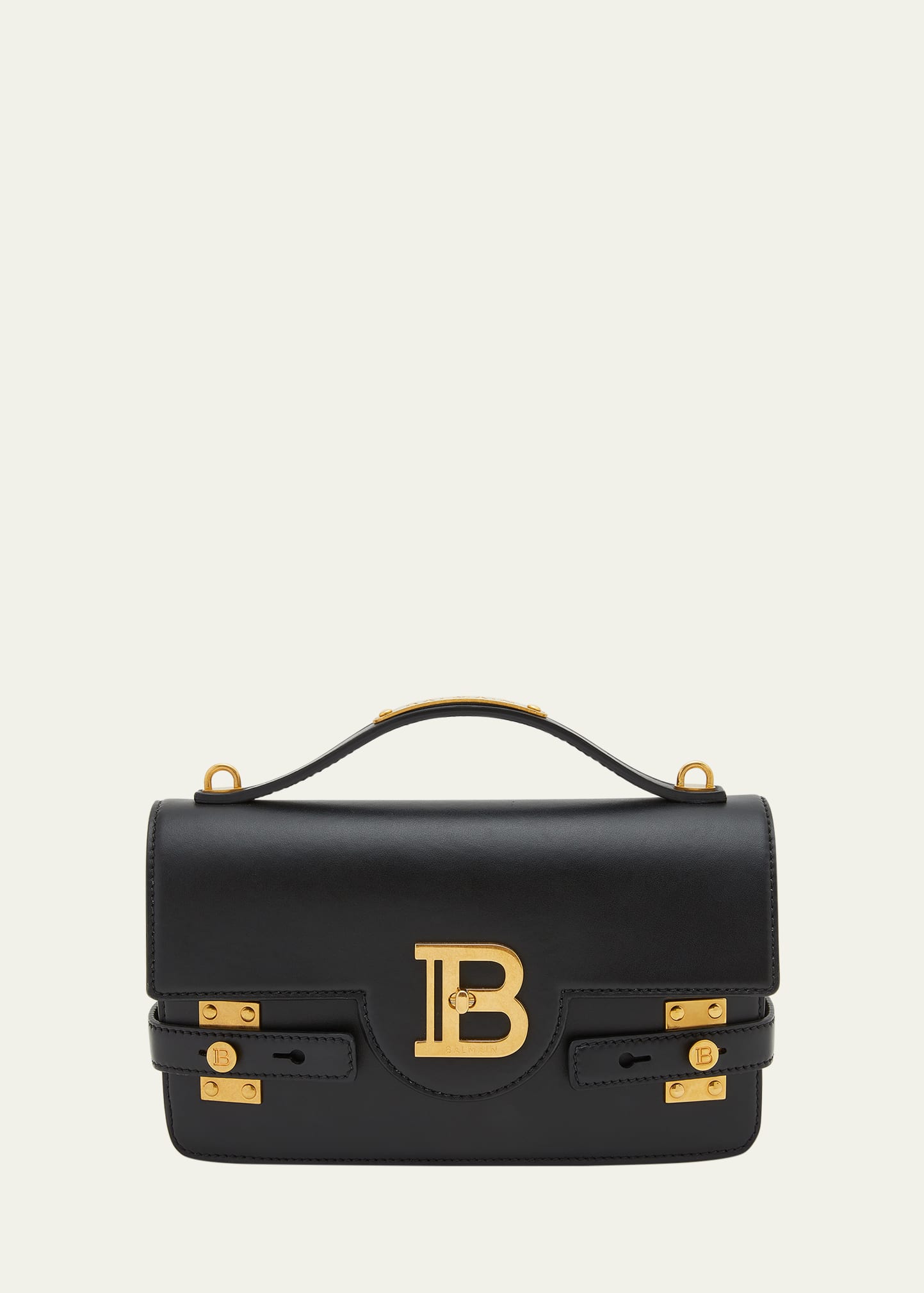 Balmain Bbuzz 24 Flap Calfskin Shoulder Bag In Black