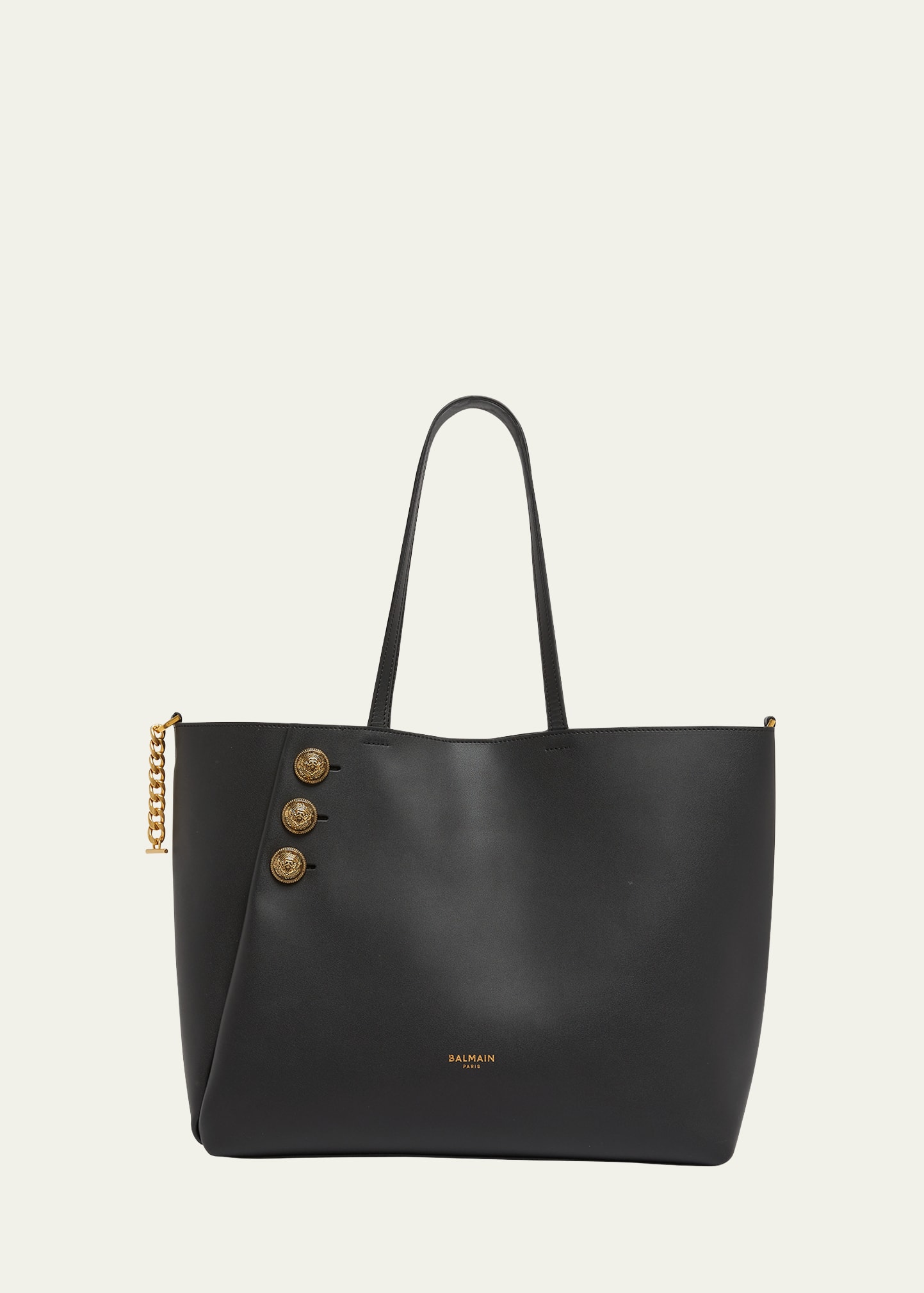 Shop Balmain Embleme Shopper Tote Bag In Smooth Leather In Black