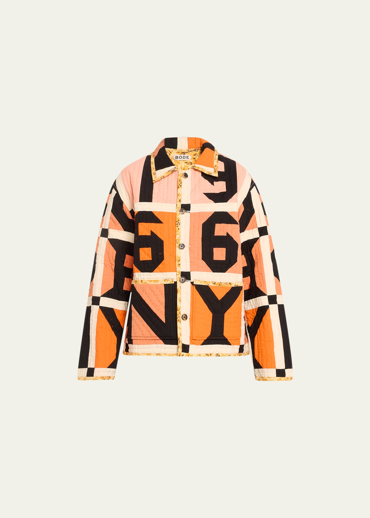 Letter Block Quilted Printed Cotton Jacket