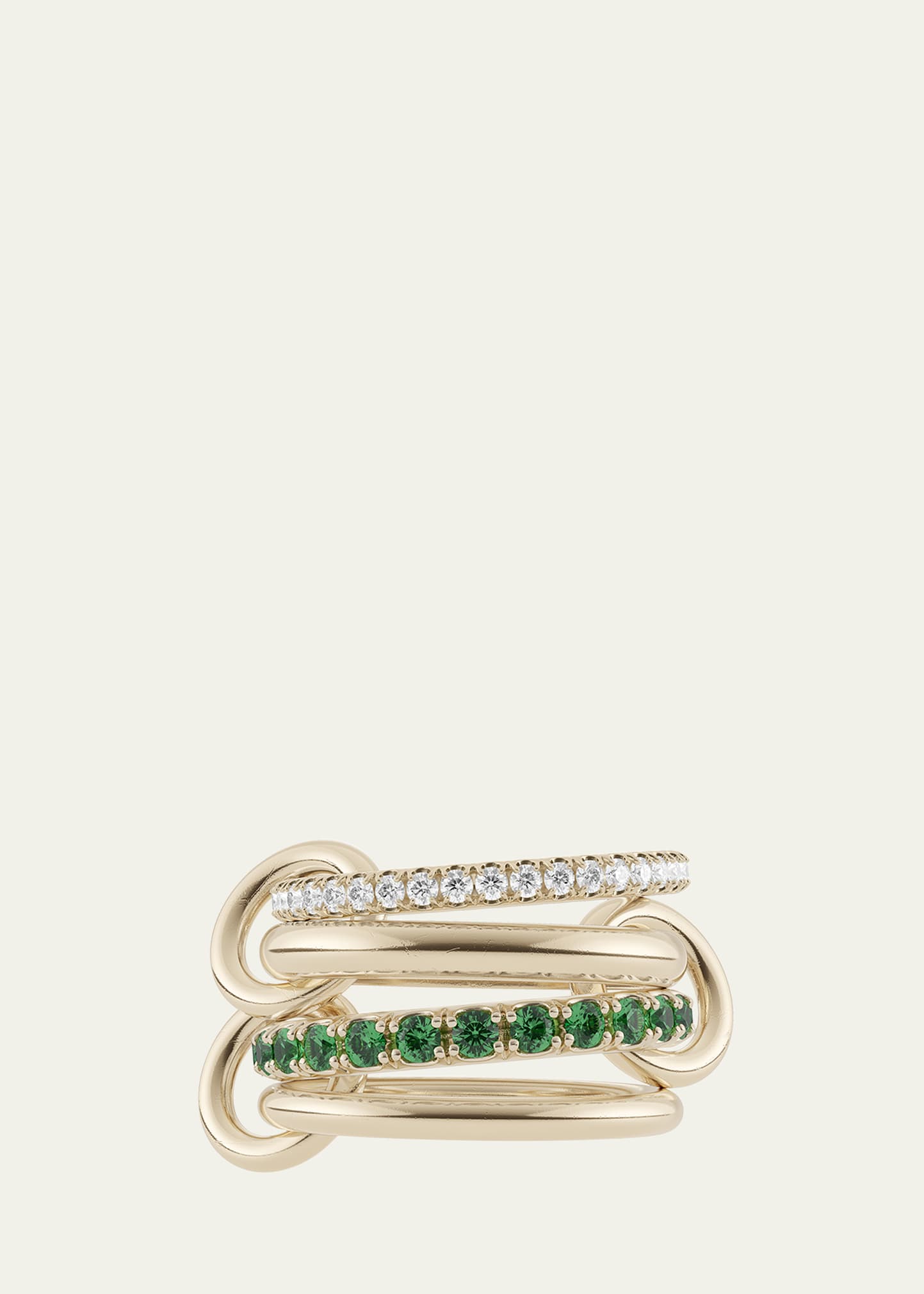 Halley 18K Yellow Gold Diamond and Emerald Multilink Ring