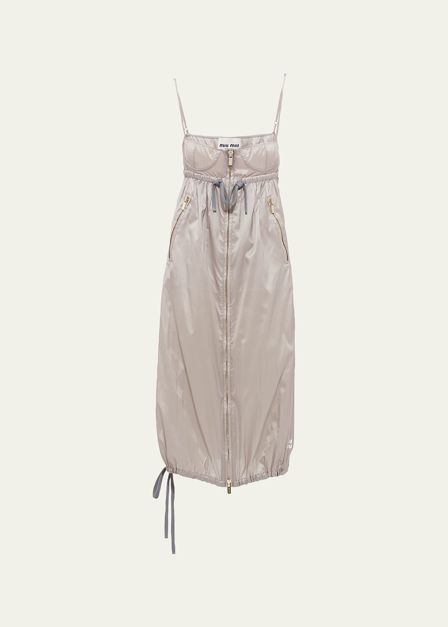 MIU MIU BUSTIER DRAWSTRING SILK MIDI DRESS