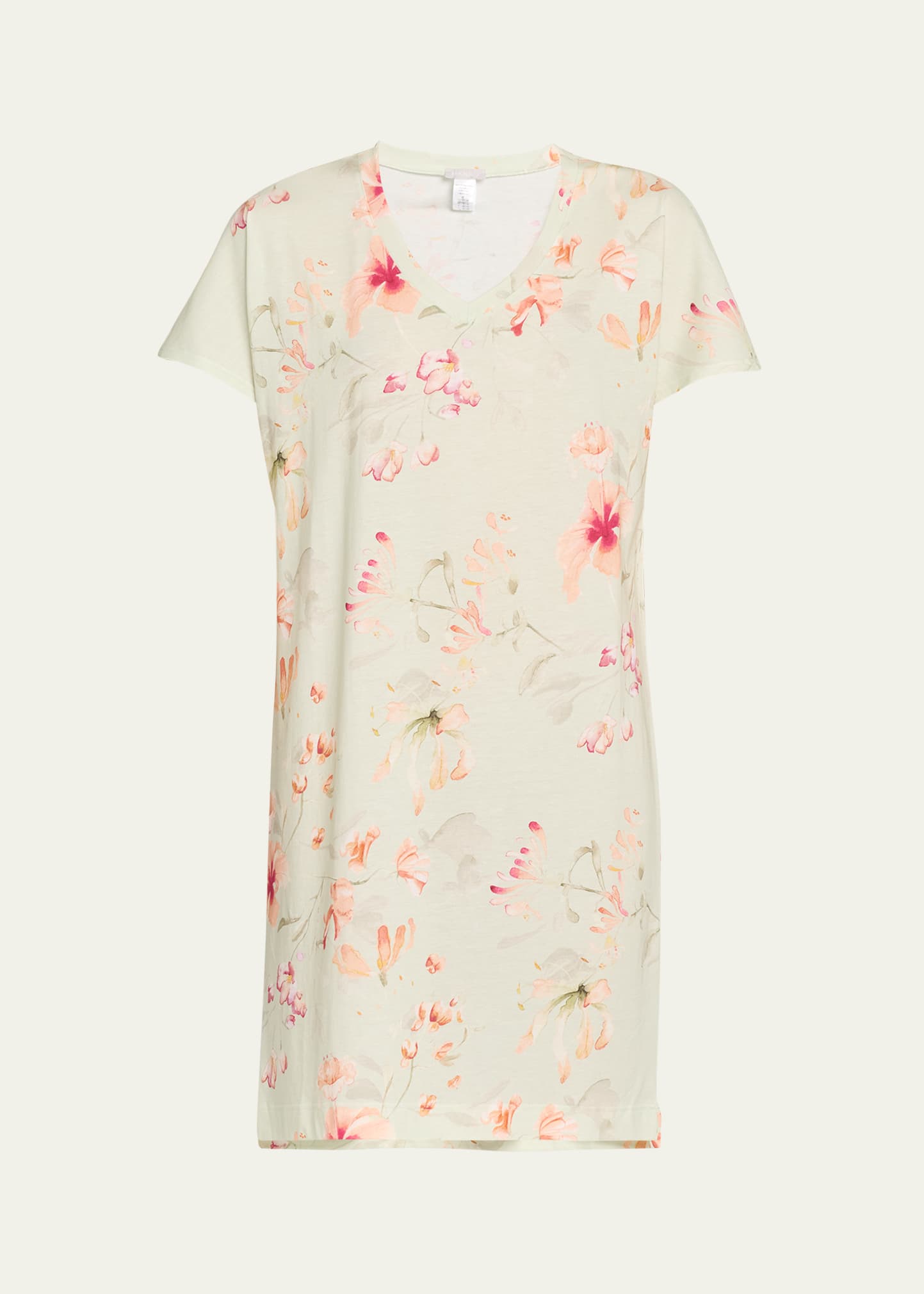 Shop Hanro Short-sleeve Abstract-print Nightgown In Aquarelle Garden