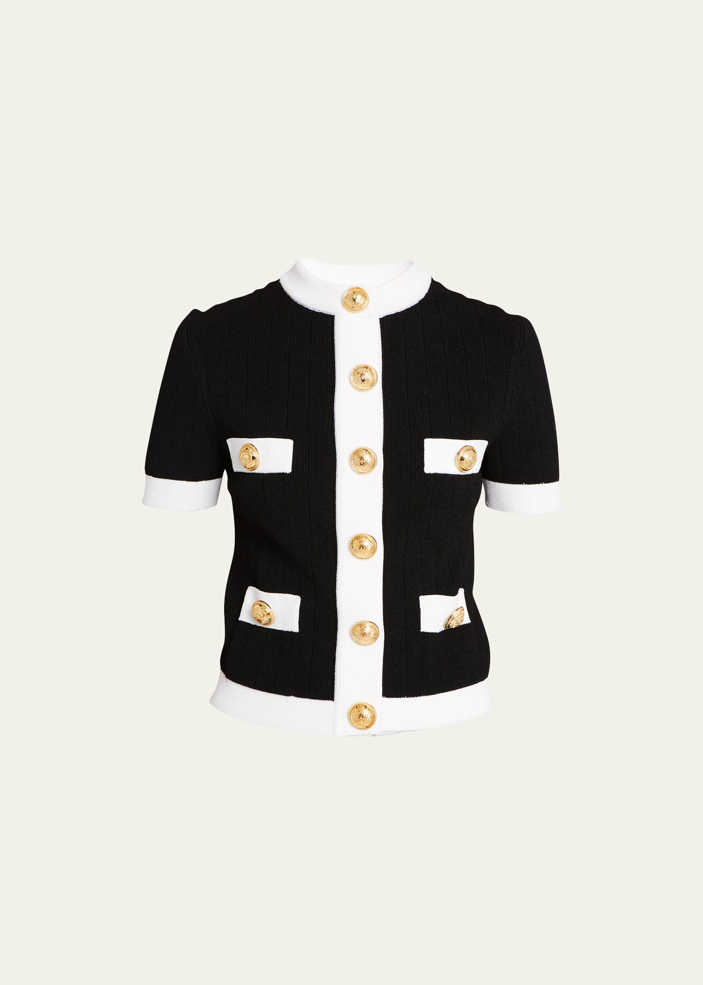 Shop Balmain Contrast-trim Cardigan With Four Pocket Detail In Blk White