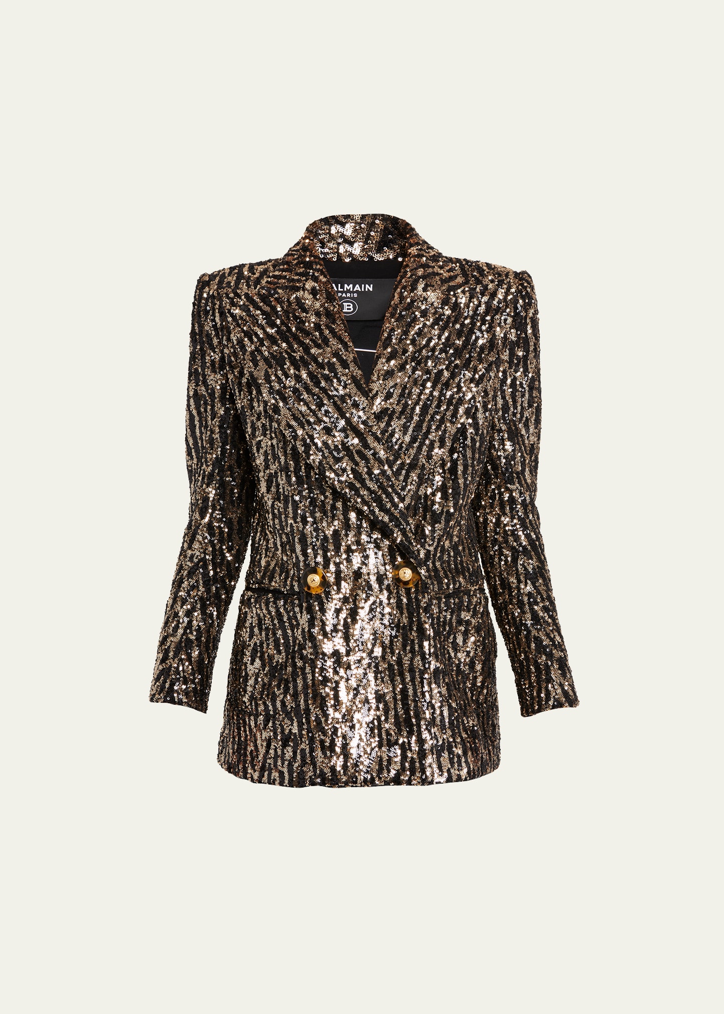 Shop Balmain Sequin Double-breasted Blazer Jacket In Gold Or