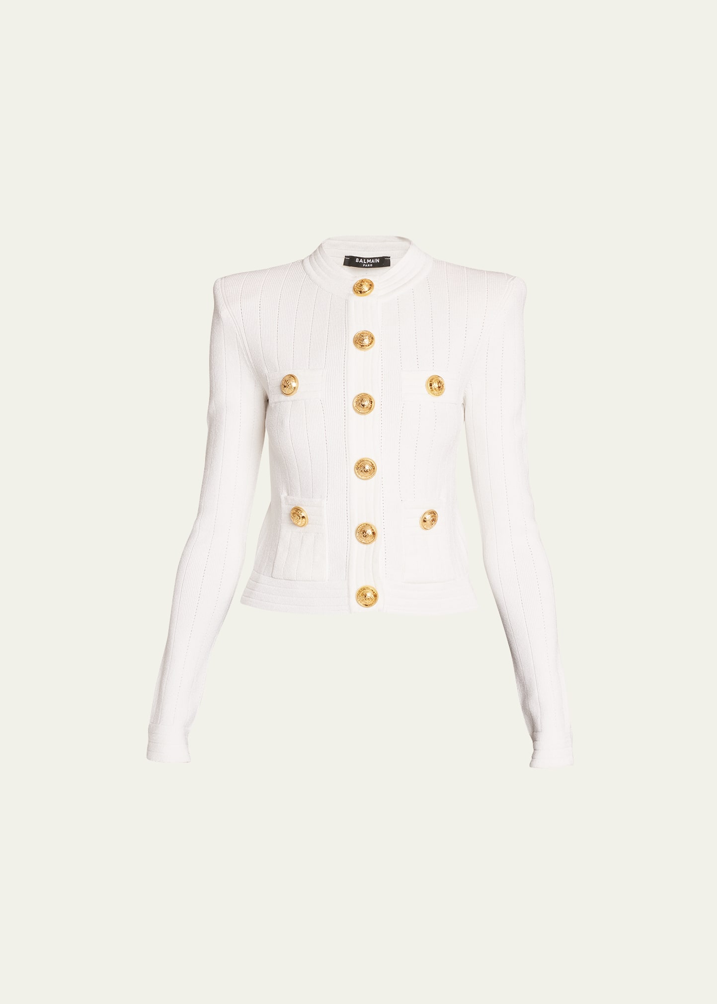 Shop Balmain Button Down Knit Cardigan With Four Pocket Detail In White