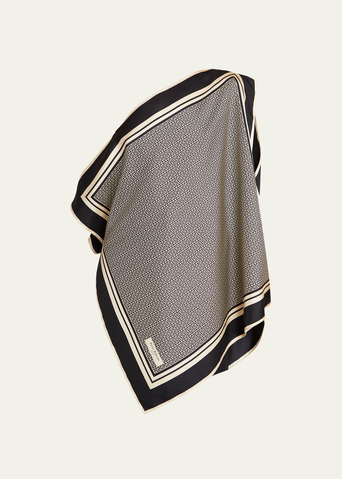 Balmain Multicolor Asymmetric Scarf Top With All-over Monogram Print In Silk Woman In Ivory Blk