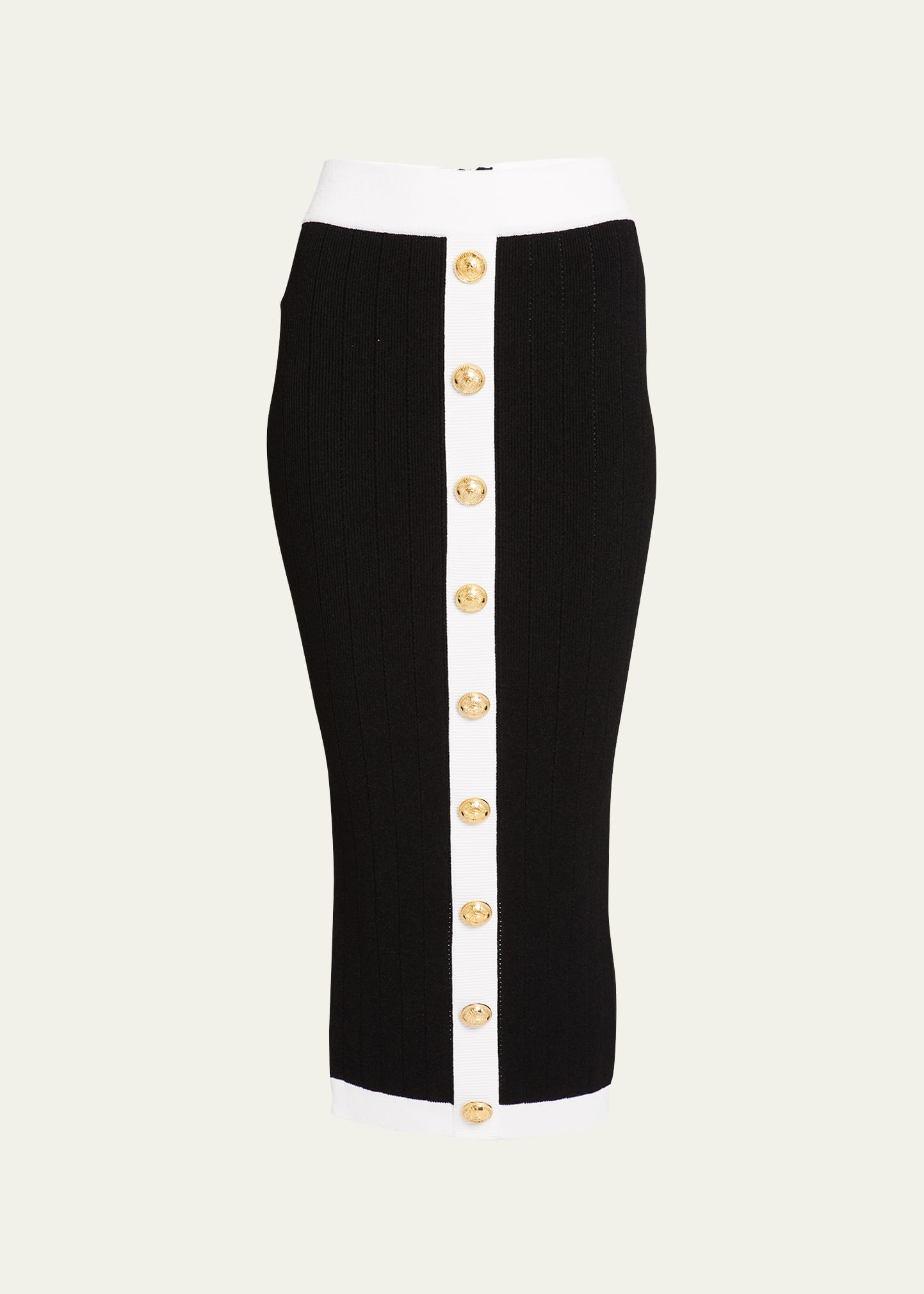 Shop Balmain Button-front Knit Midi Skirt In Blk White