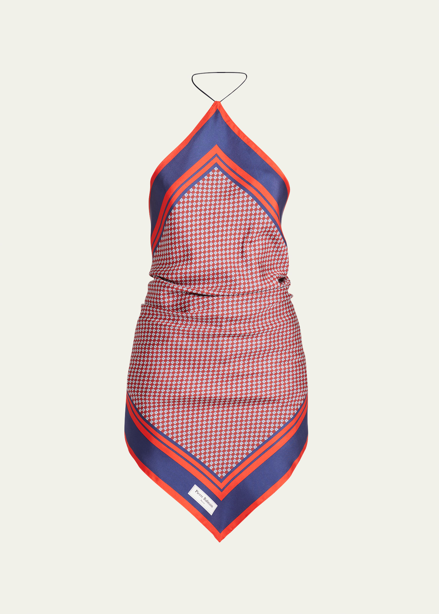 Balmain Halter Monogram Scarf Printed Silk Top In Red Multi