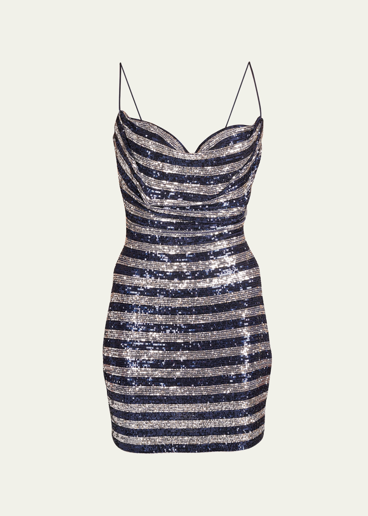 Balmain Babydoll Cowl Neck Glitter Short Dress Clothing In Navy Multi