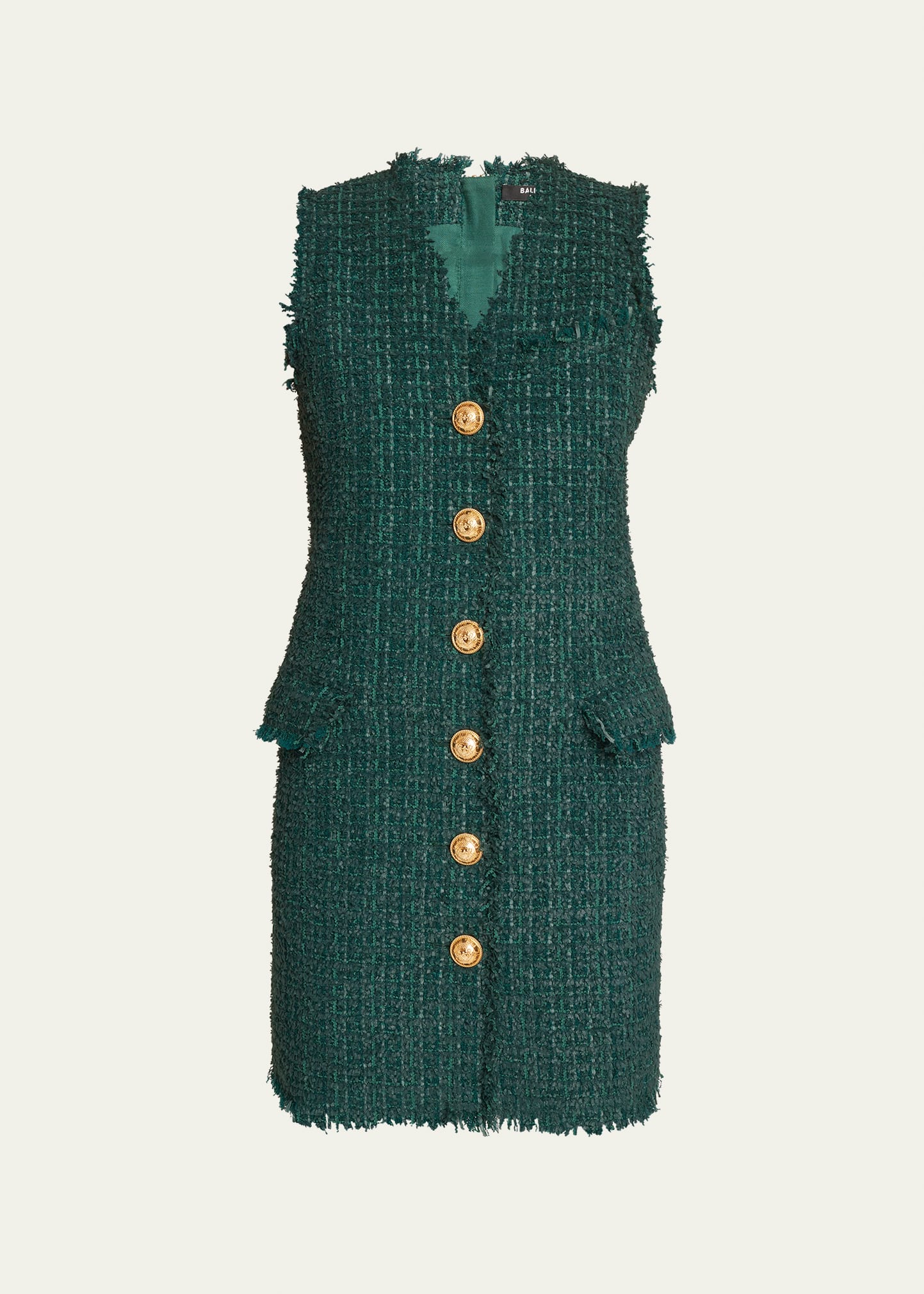 Shop Balmain 6-button Tweed Mini Dress In Dk Green