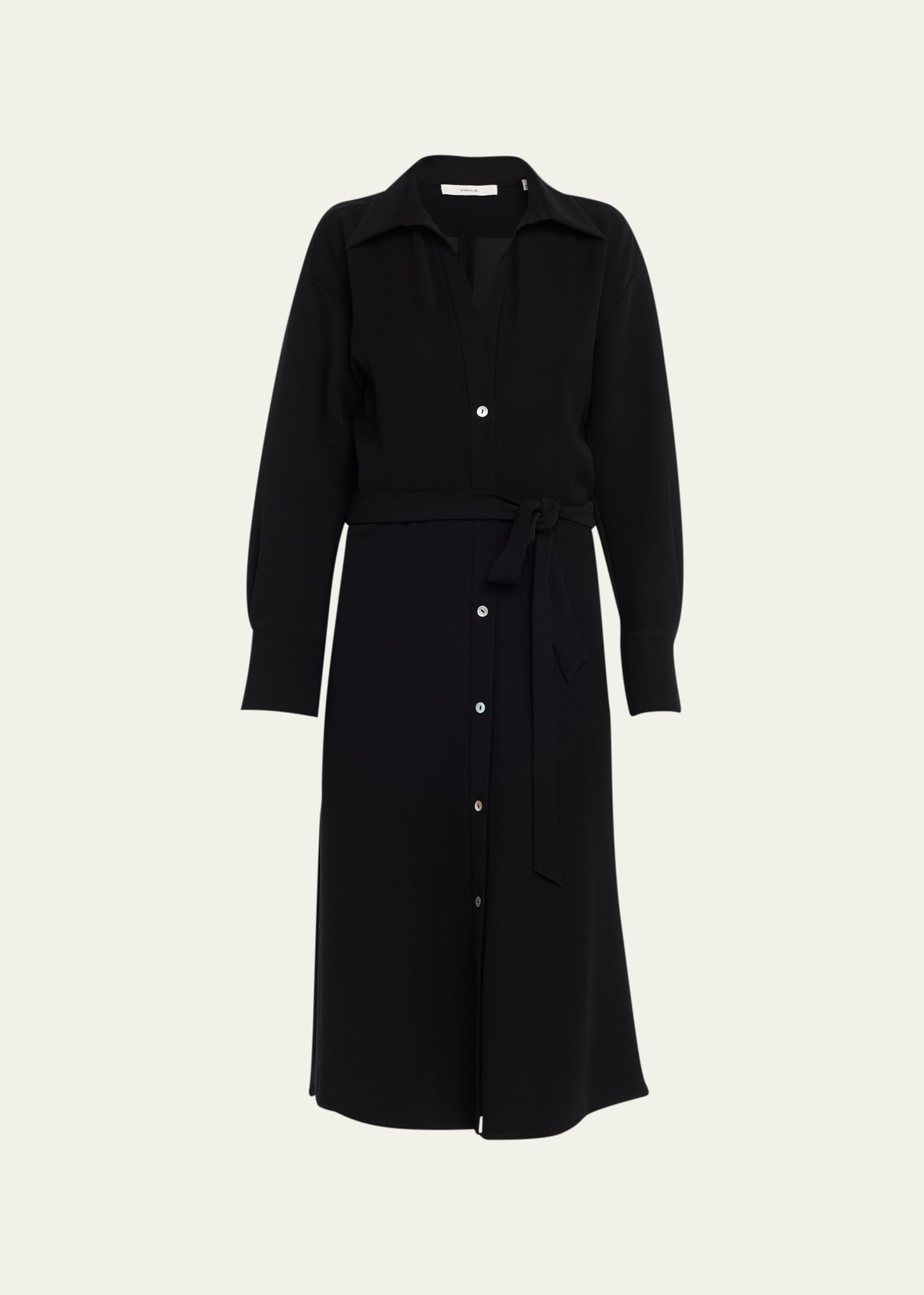 Belted Long-Sleeve Midi Shirtdress