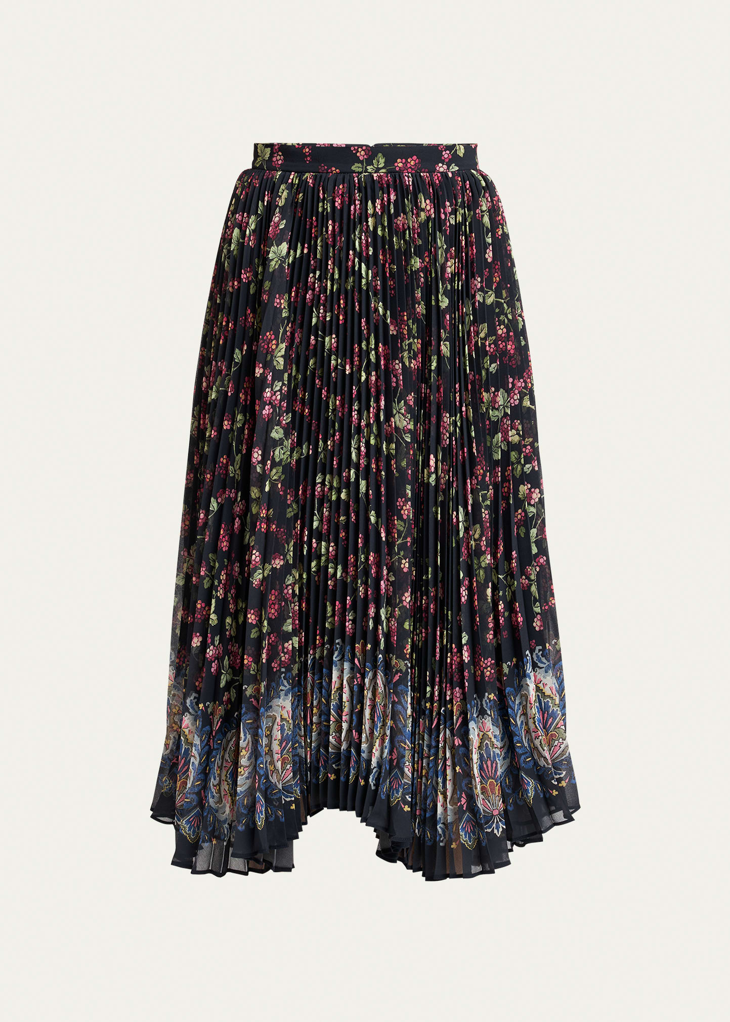 Etro Garden Party Pleated Midi Skirt In Navy