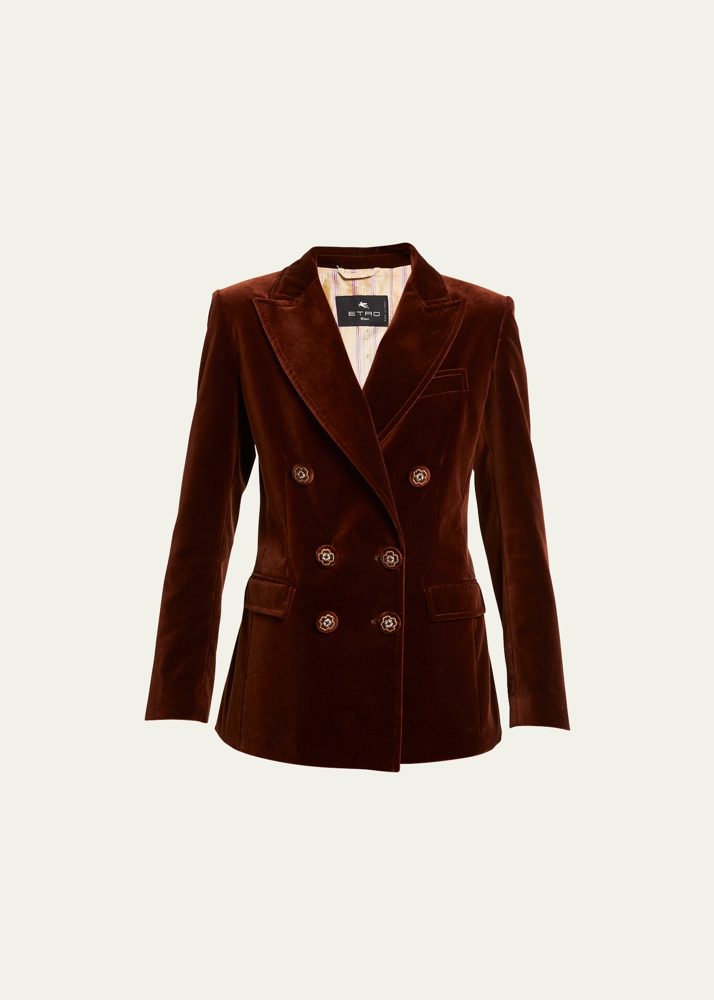 Etro Velvet Blazer Jacket With Detailed Buttons In Brown