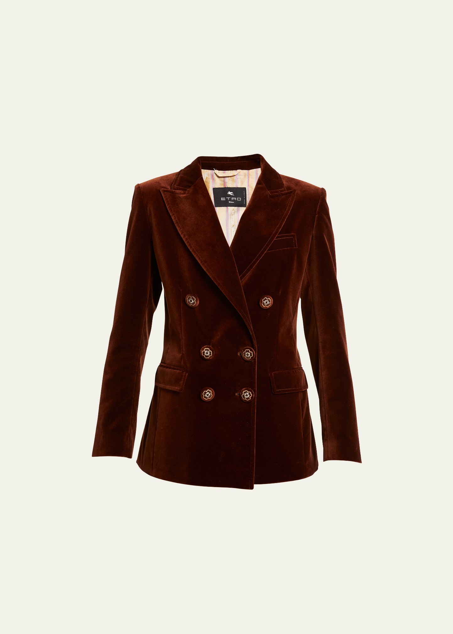Etro Double-breasted Velvet Jacket With Button Details And Tailored Fit In Red