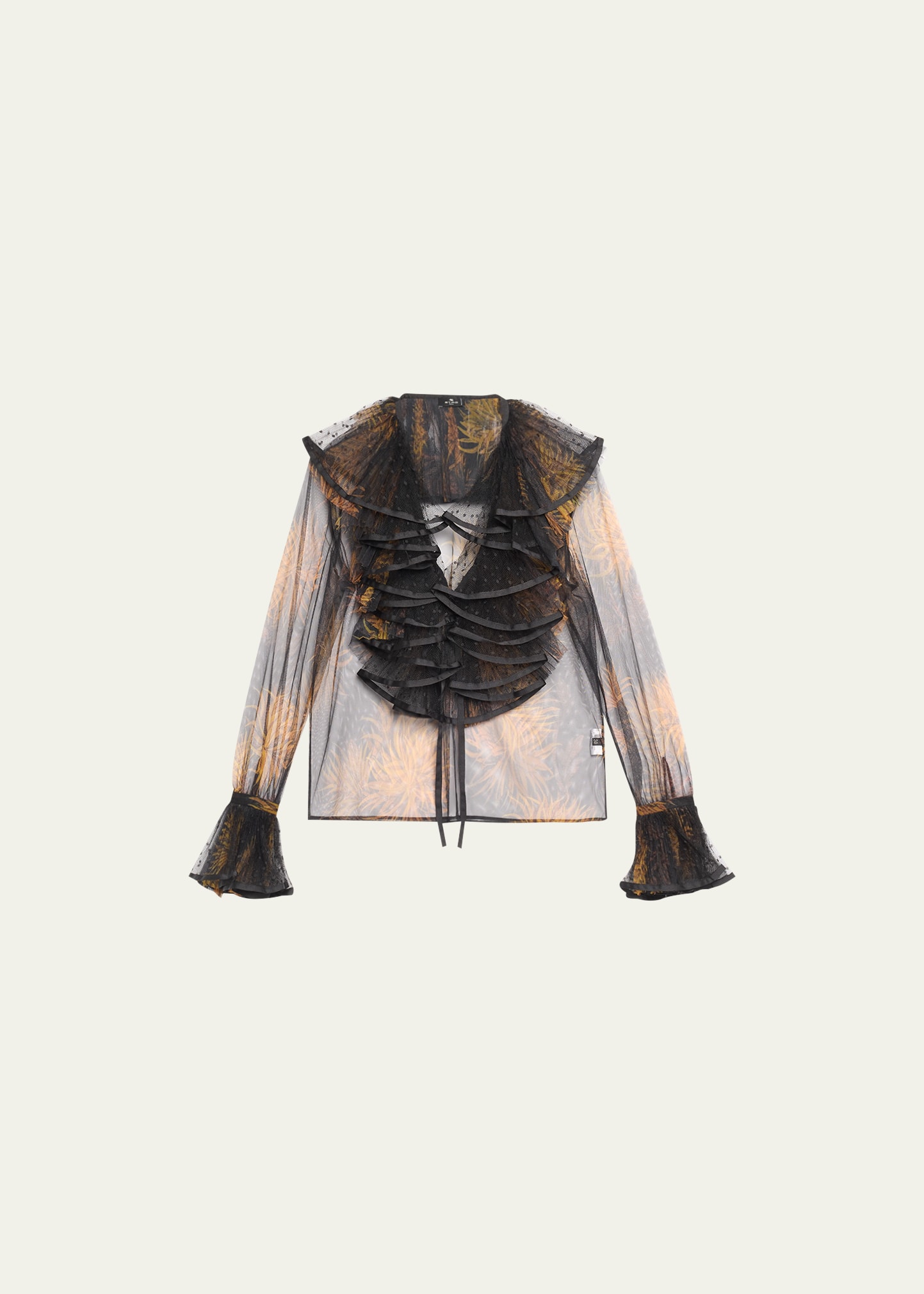 Shop Etro Dahlia Sheer Blouse With Ruffle Details In Black