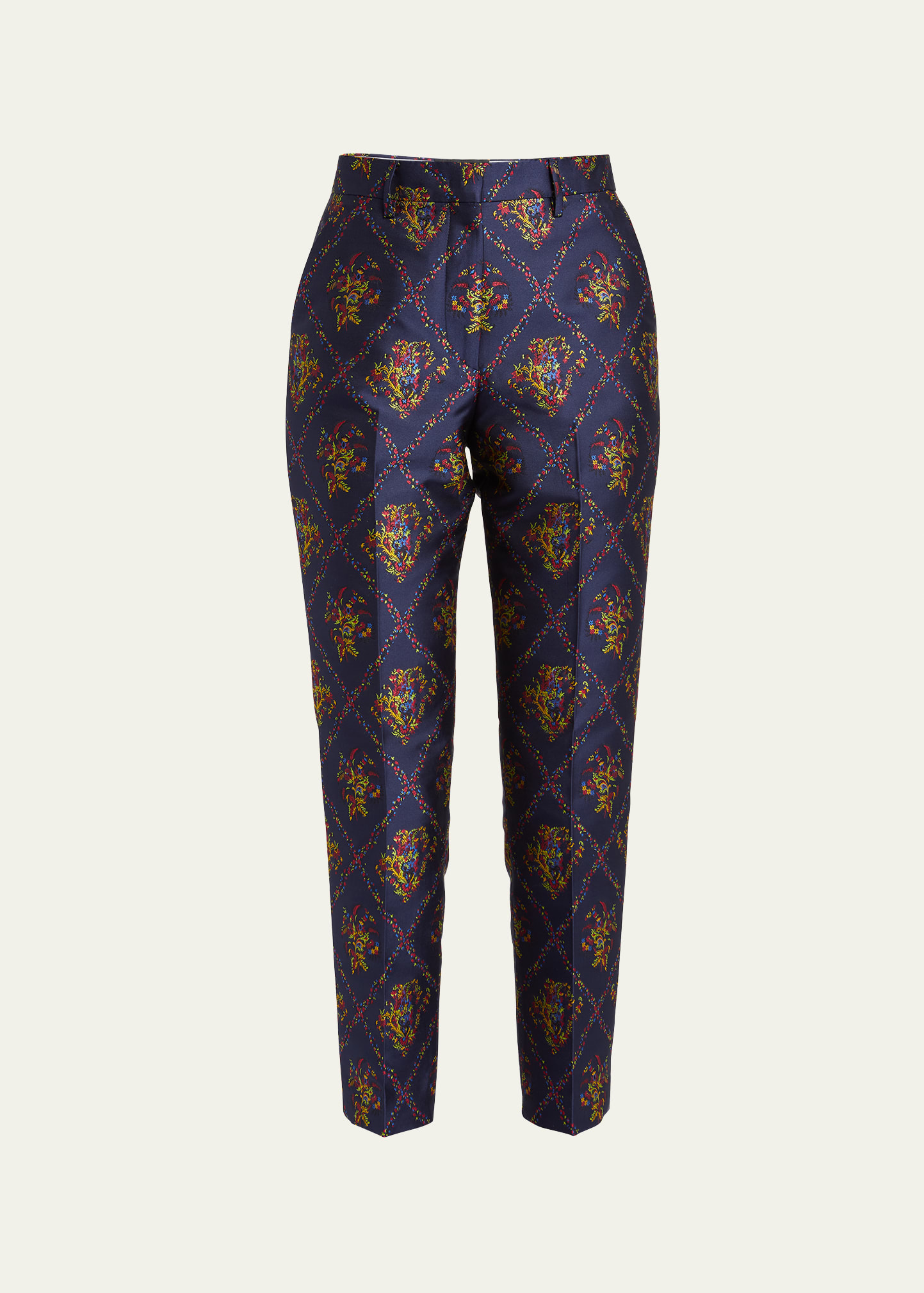 Etro Micor Floral Jacquard Trouser Pants In Navy