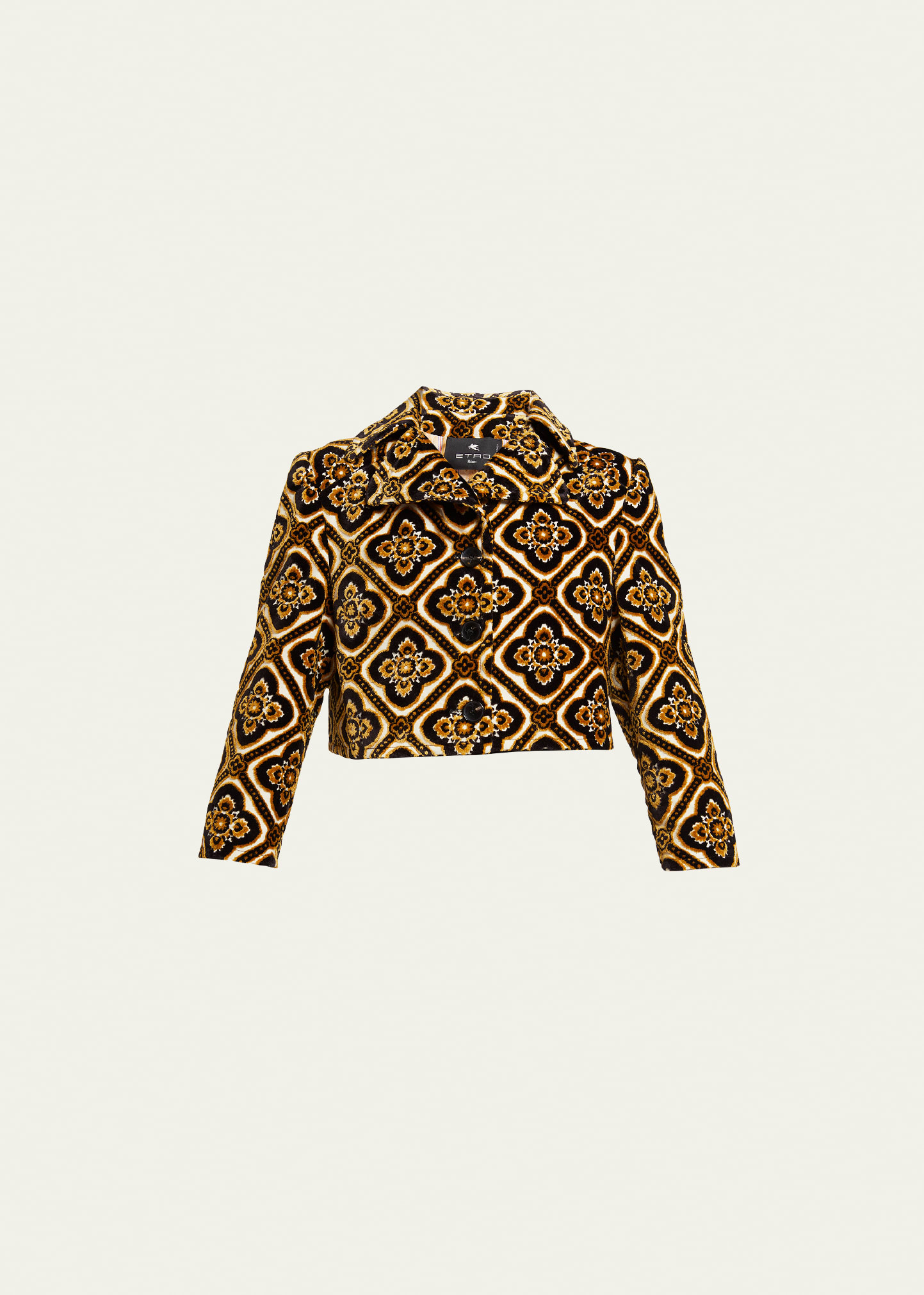 Etro Tapestry Patterned Cropped Velvet Jacket In Black