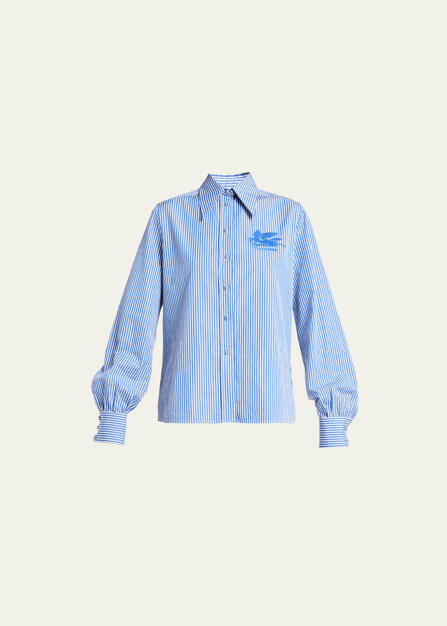 Etro Striped Embroidered Logo Button-front Shirt In Blue,white