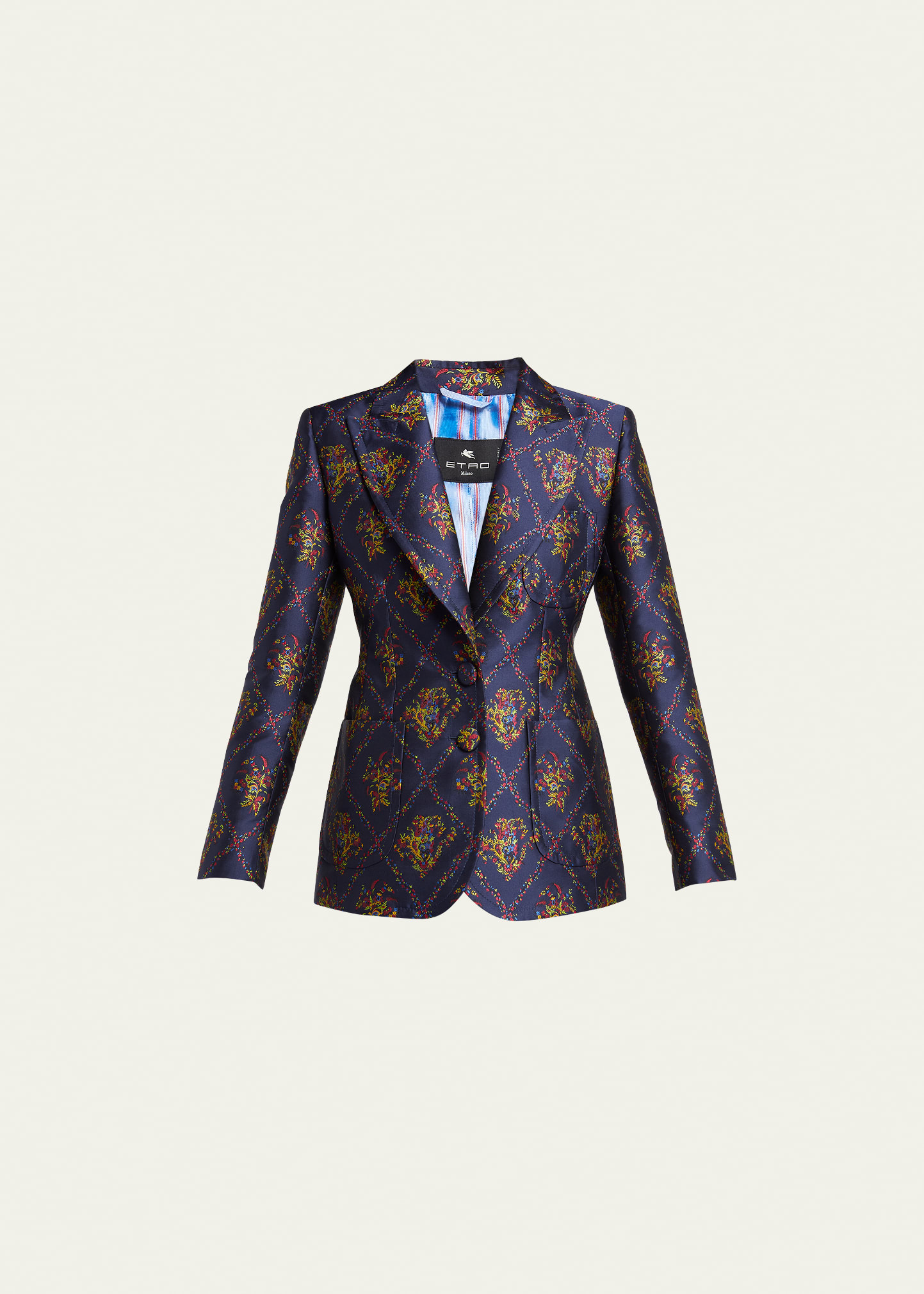 Etro Micor Floral Jacquard Blazer Jacket In Navy