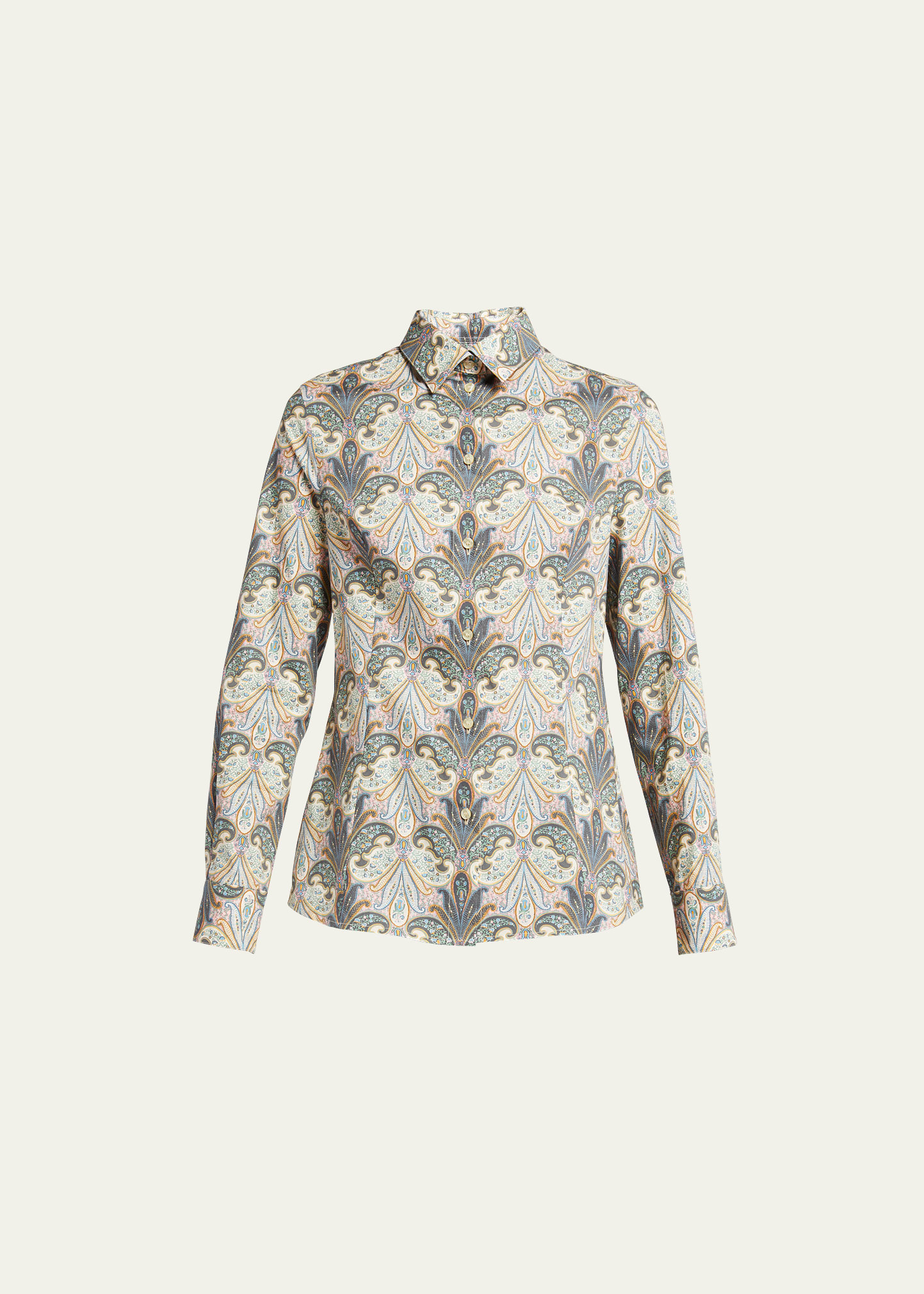 Etro Paisley Print Long Sleeve Cotton Stretch Poplin Button-up Shirt In Black