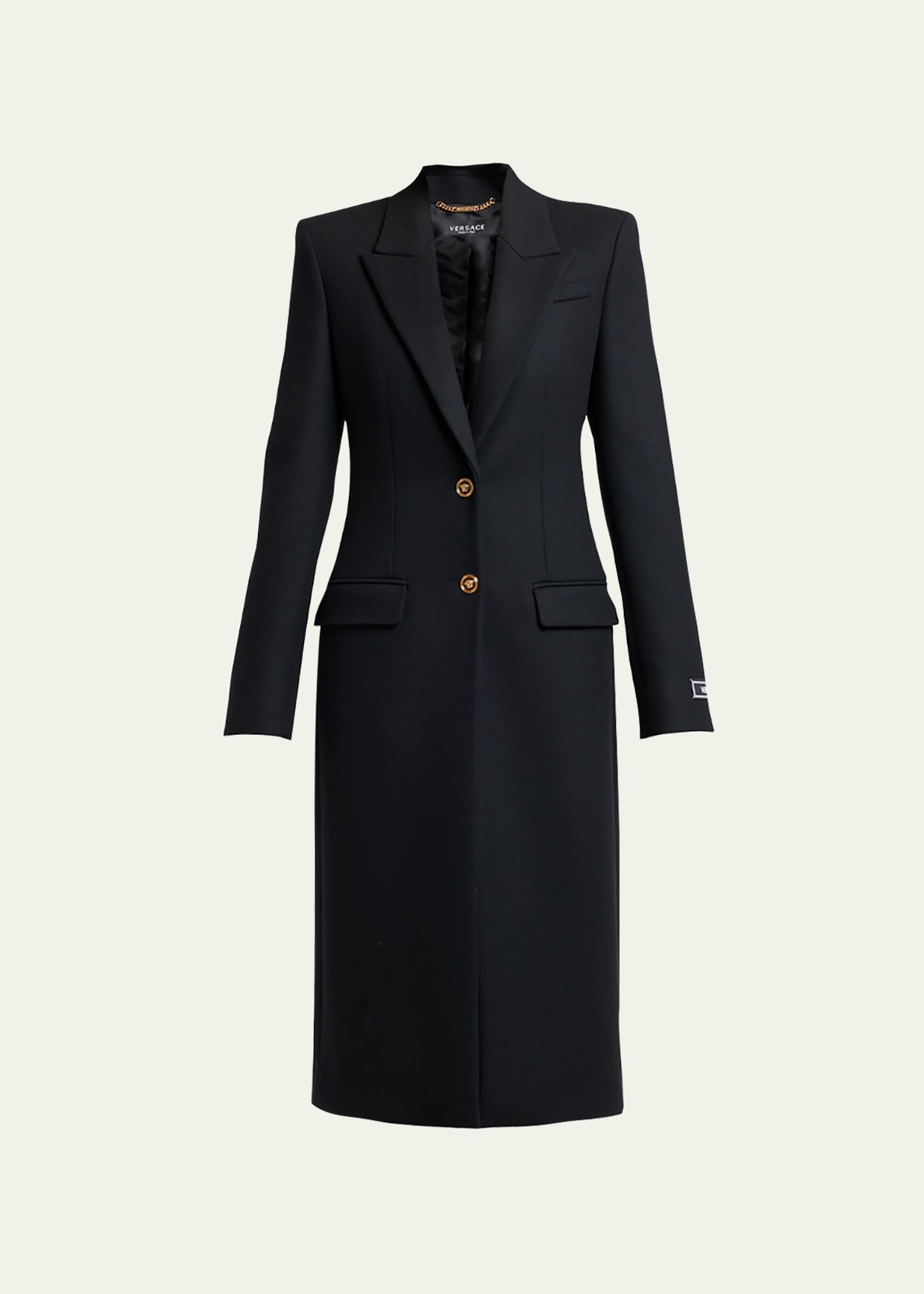 Versace Caban Cape Light-felted Wool Peacoat In Black