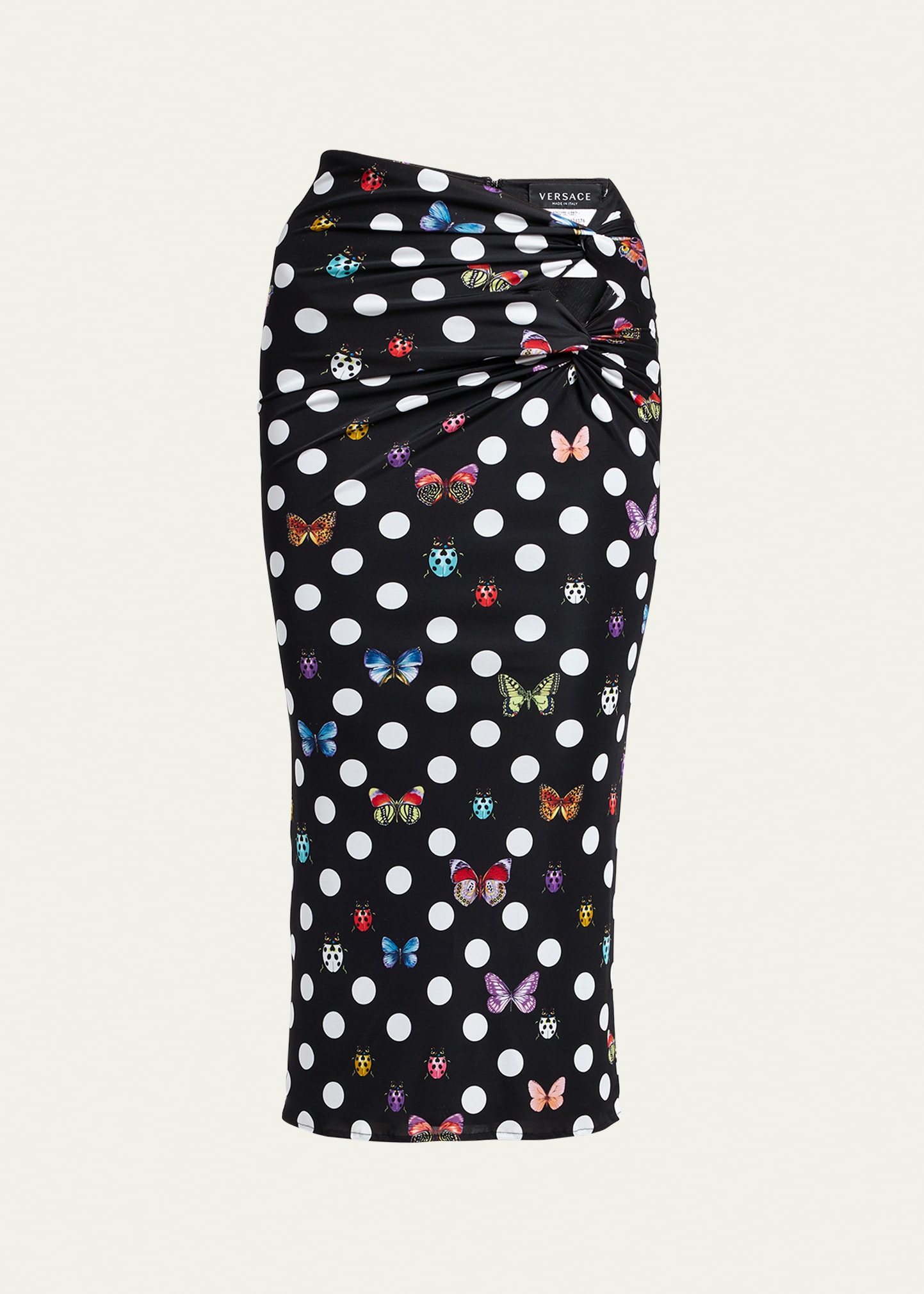 VERSACE PRINTED JERSEY MIDI SKIRT WITH CUTOUT DETAILS