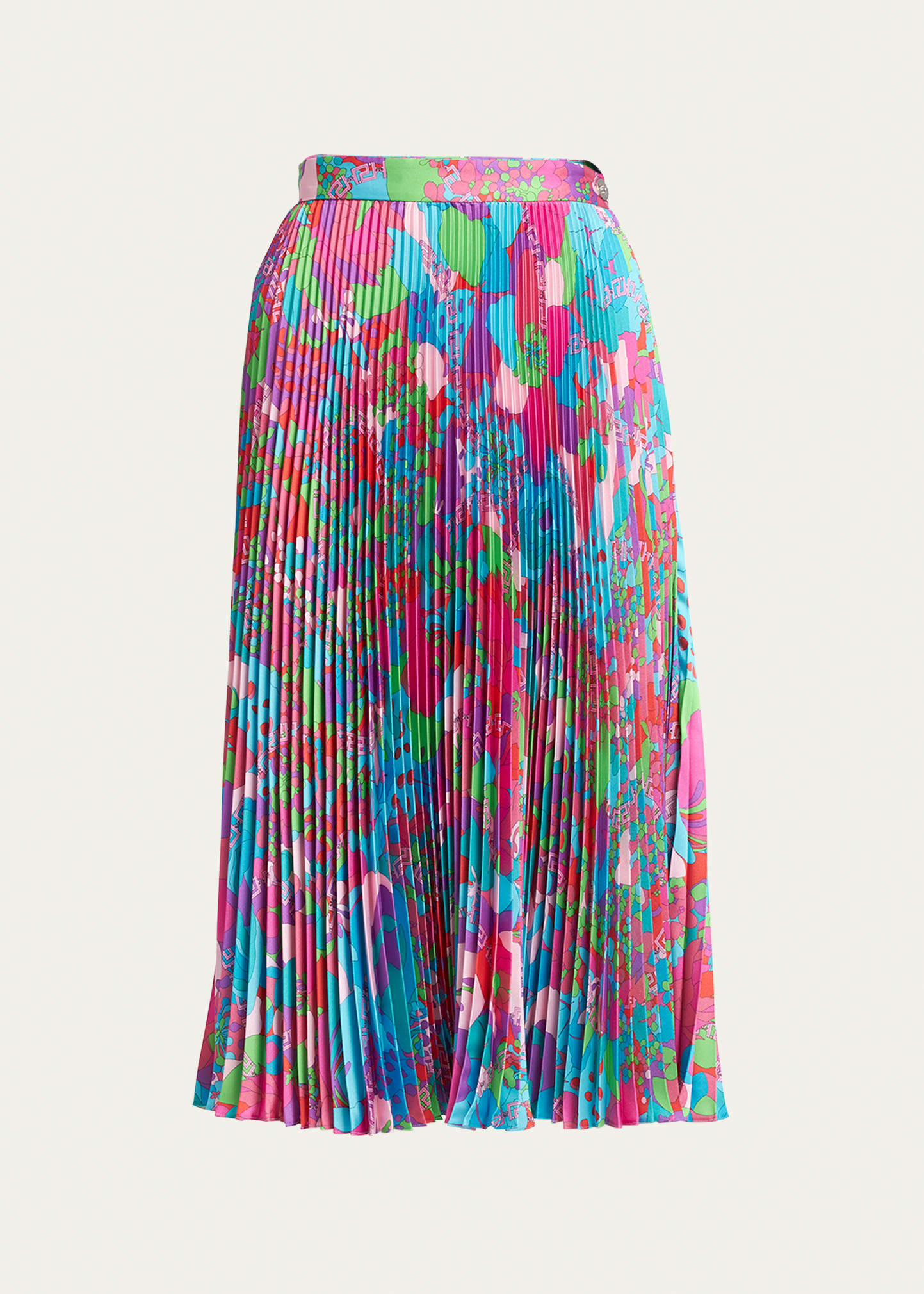 Versace Murakami Print Twill Pleated Midi Skirt In Light Blue