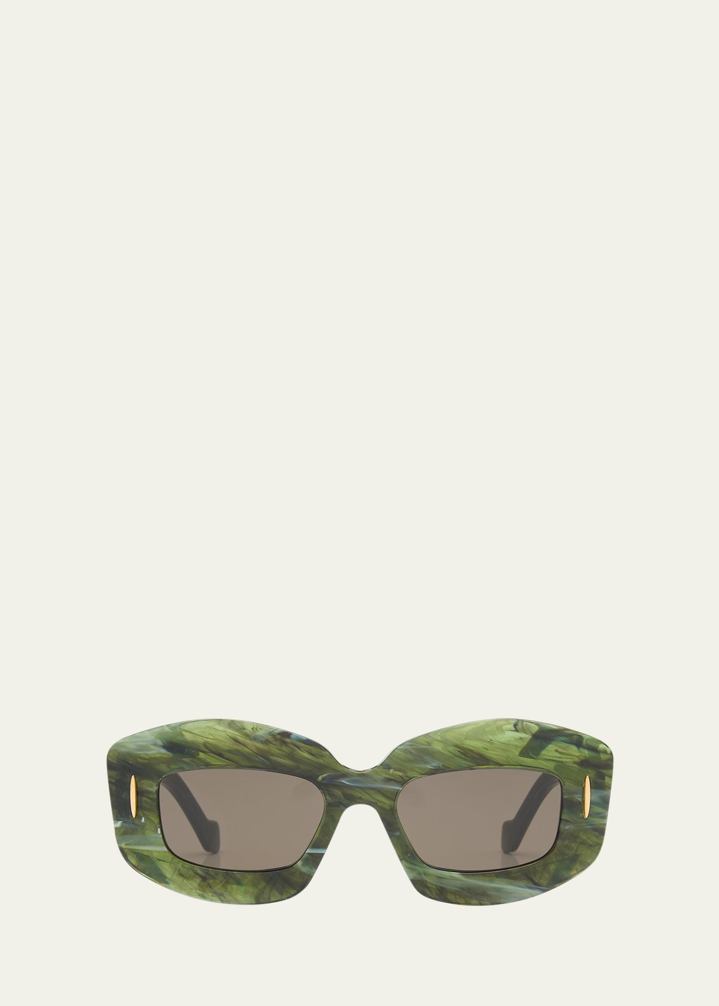 Jade Acetate Rectangle Sunglasses With Golden Accents