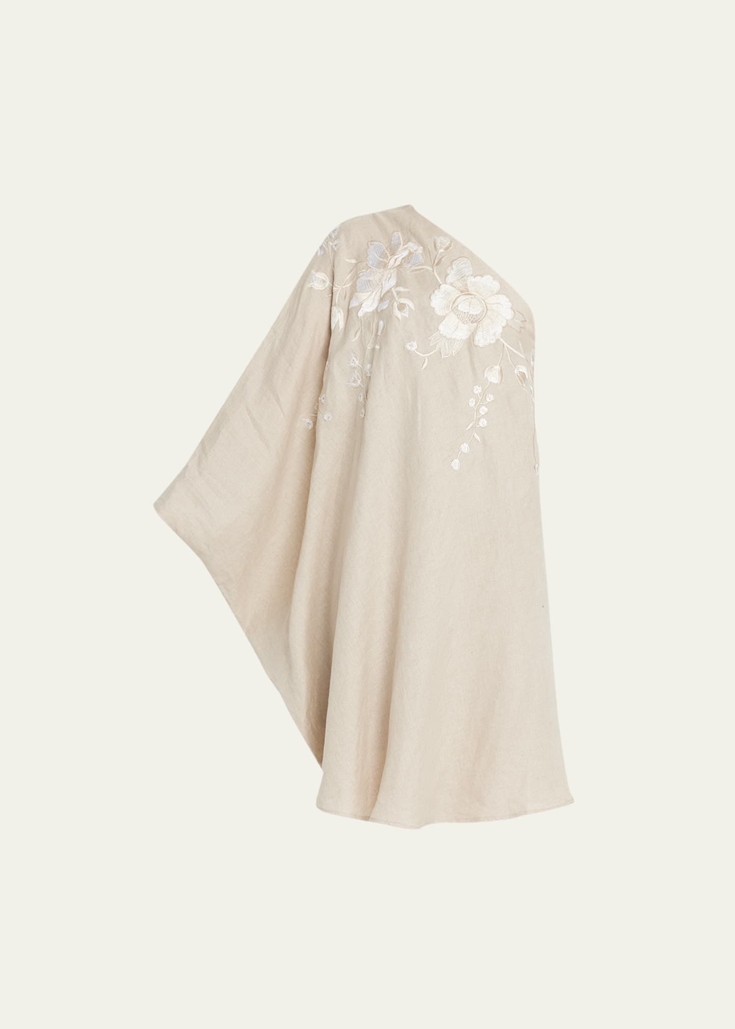 Josie Natori One-Shoulder Floral-Embroidered Midi Dress