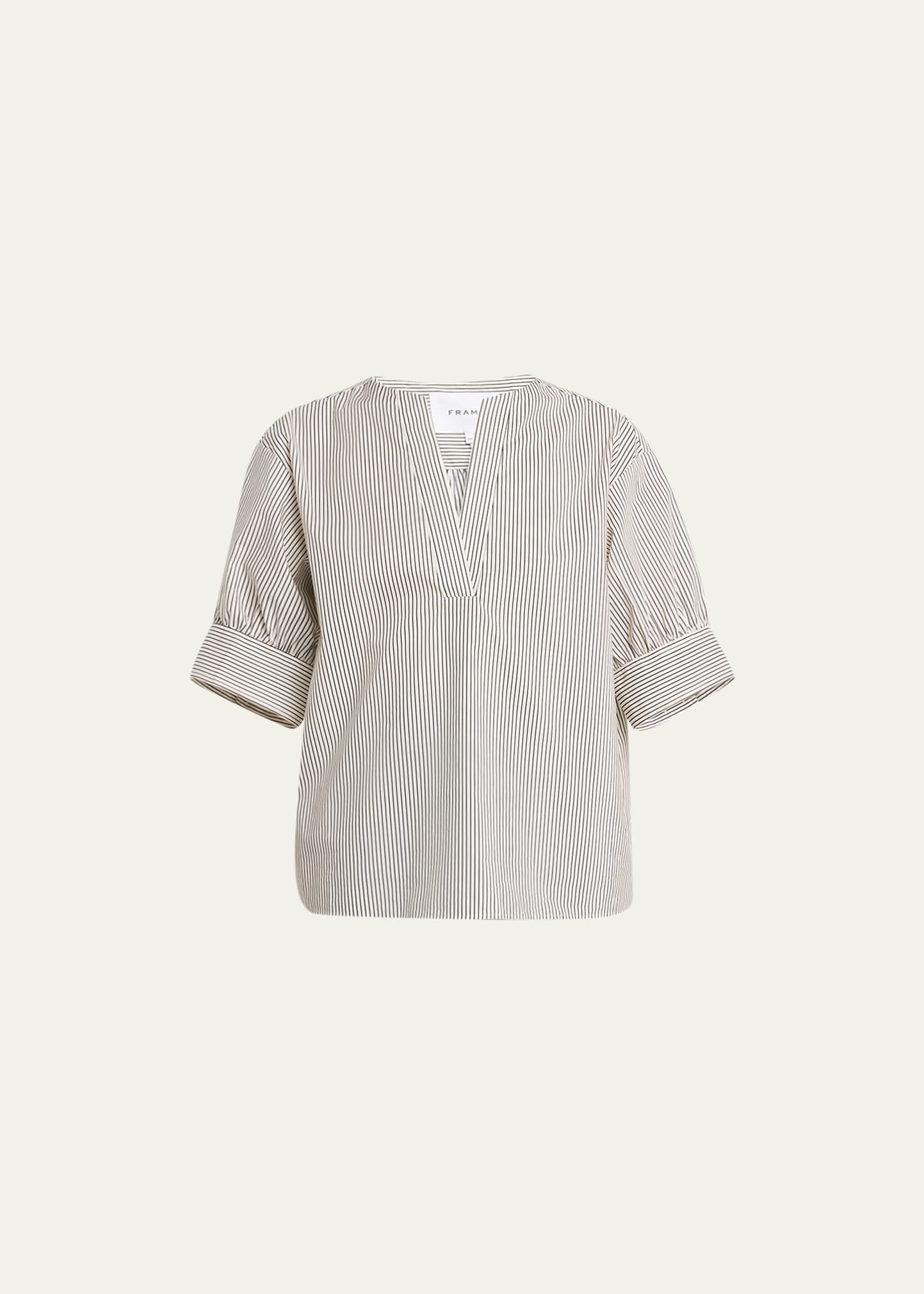 Frame Striped V-neck Popover Top In Bone Multi