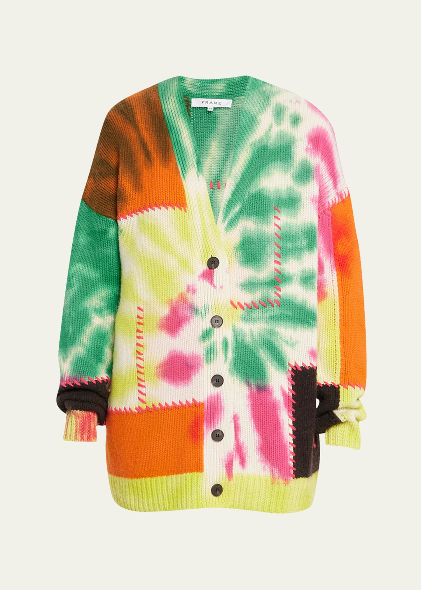 Frame Tie-dye Cashmere Cardigan In Flash Lime