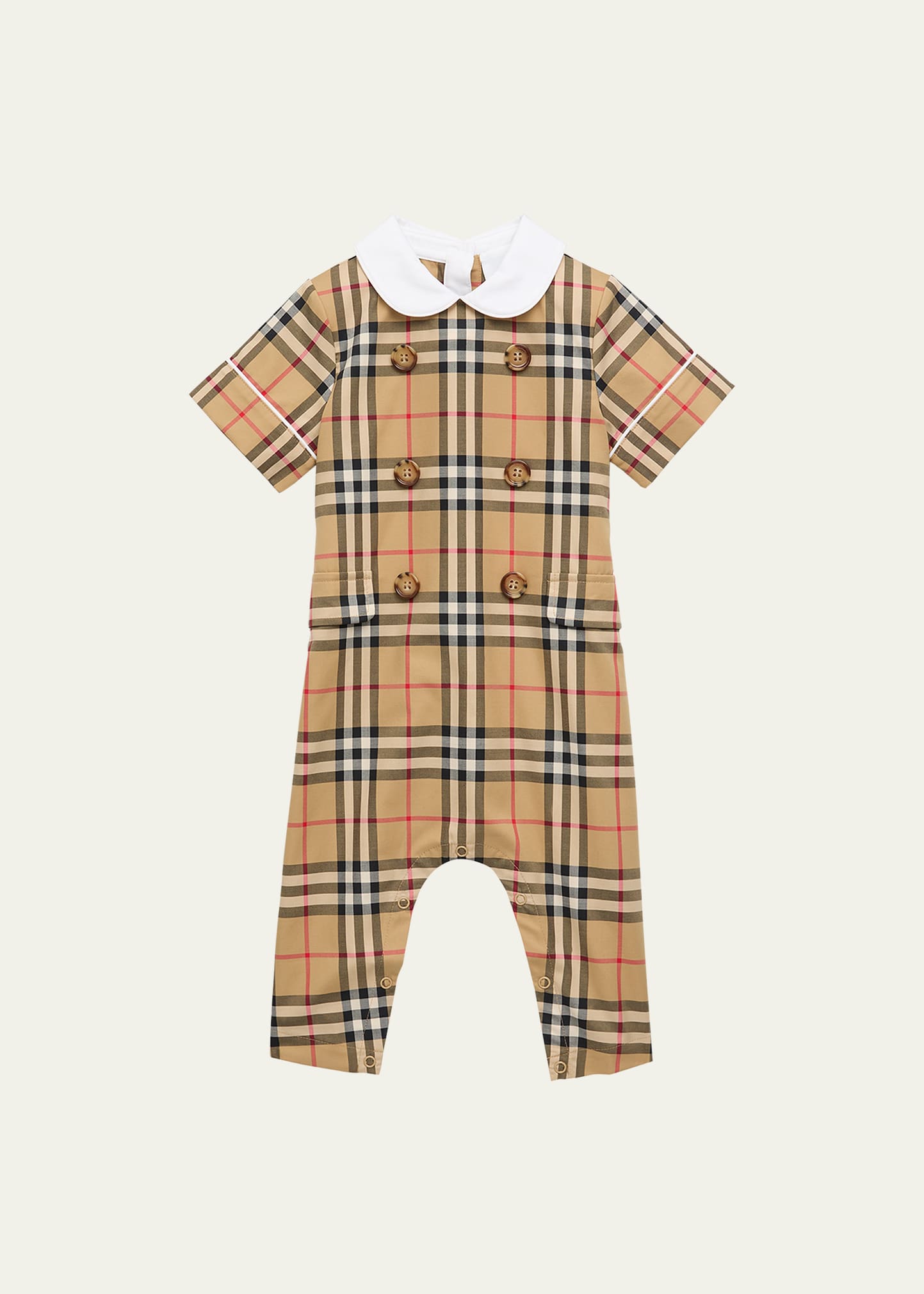 Burberry Kids' Boy's Octavian Double Breast Check-print Playsuit In Archive Beige Che