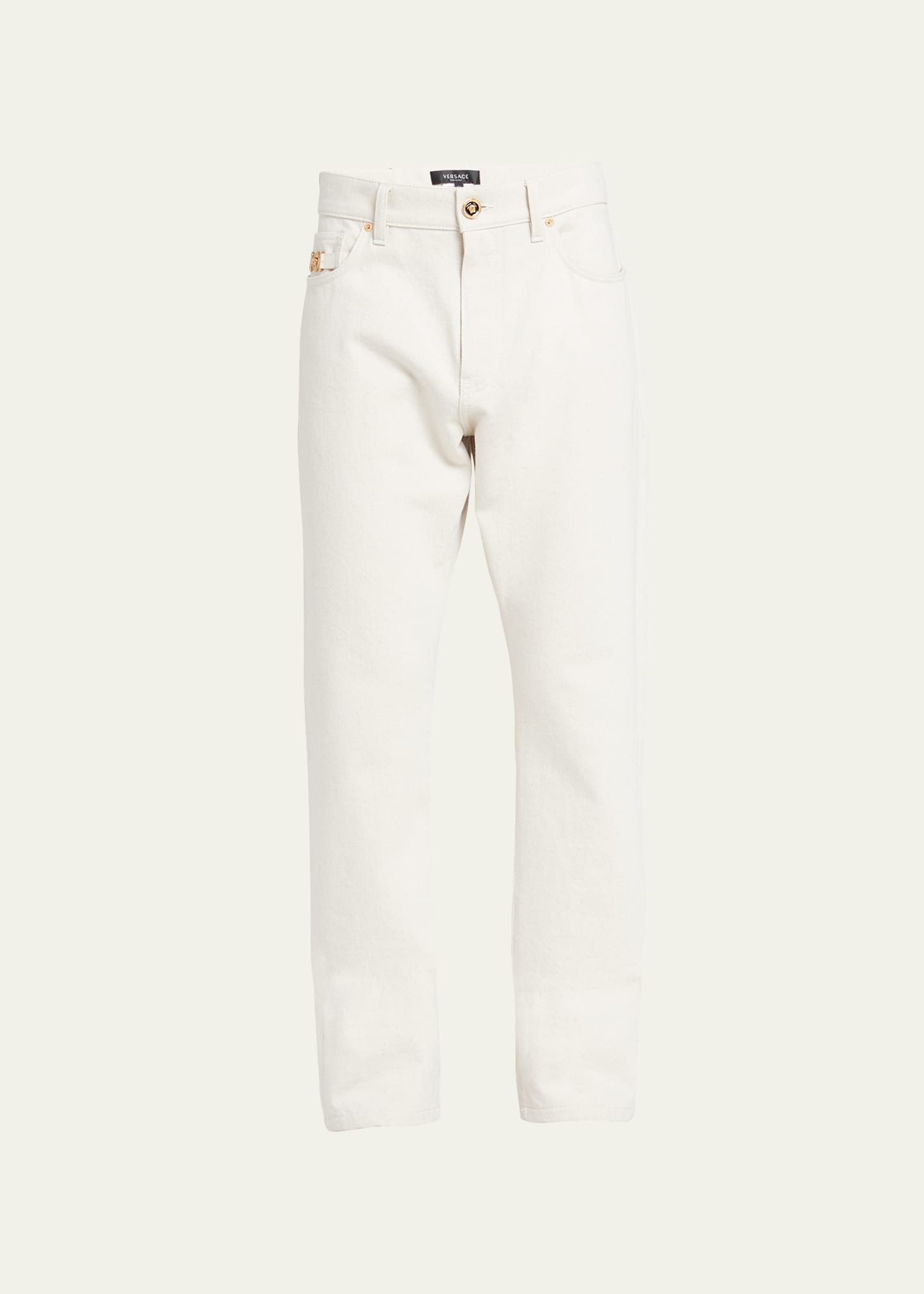 Versace Cotton Denim Jeans In Ecru