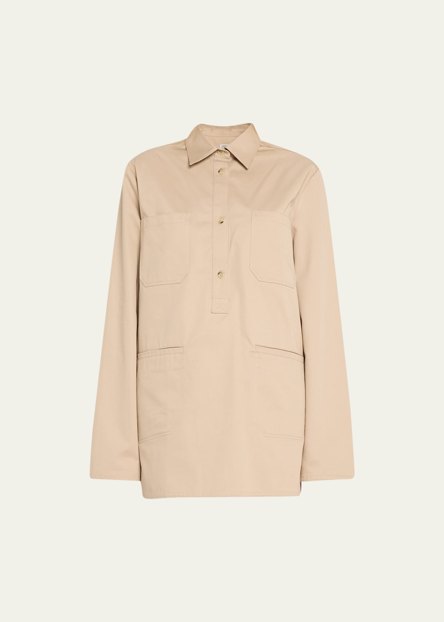 Totême Cotton Twill Pocket Collared Shirt In Medium Beige