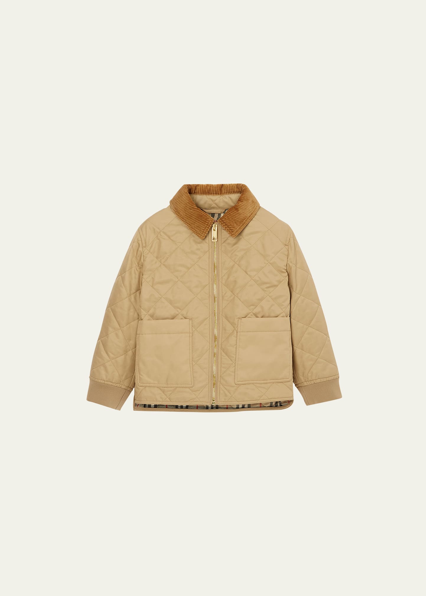 Burberry Kids' Girl's Otis Quilted Check-print Lined Jacket In Archive Beige
