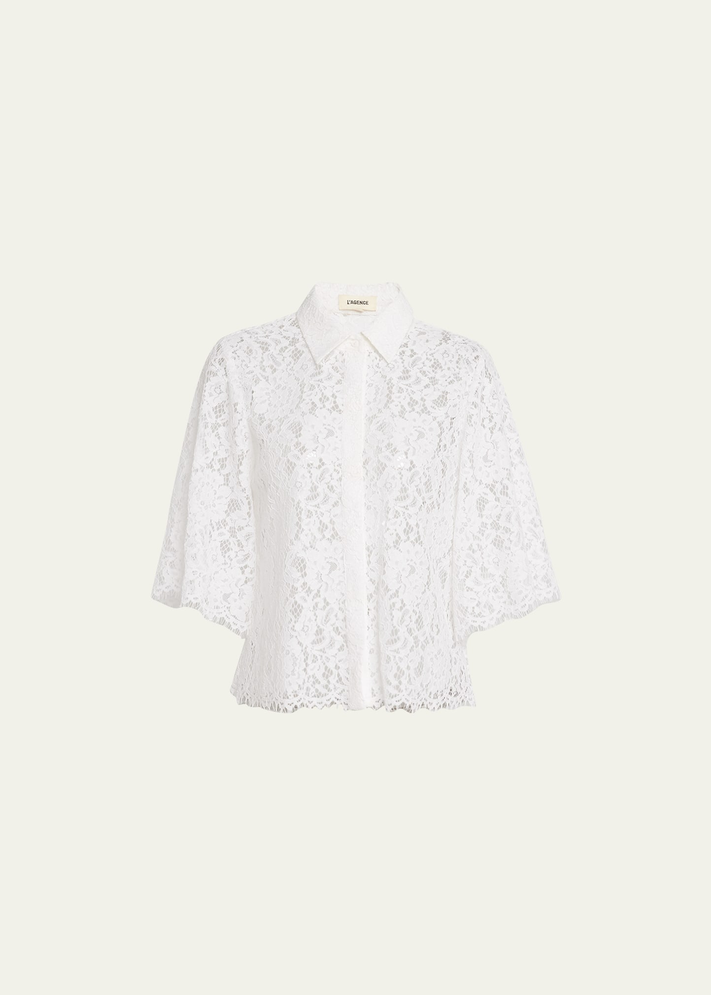 L Agence Fern Lace Button-front Blouse In White
