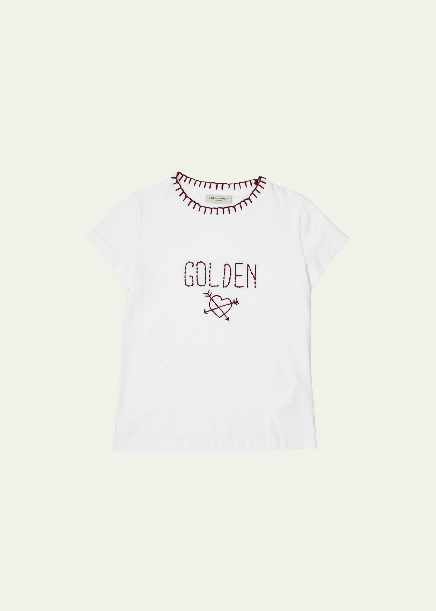 Shop Golden Goose Girl's Journey Embroidered T-shirt In Optic White