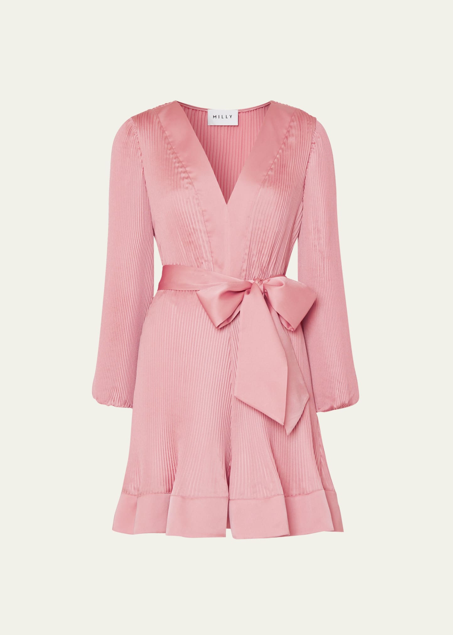 Liv Pleated Blouson-Sleeve Satin Mini Dress