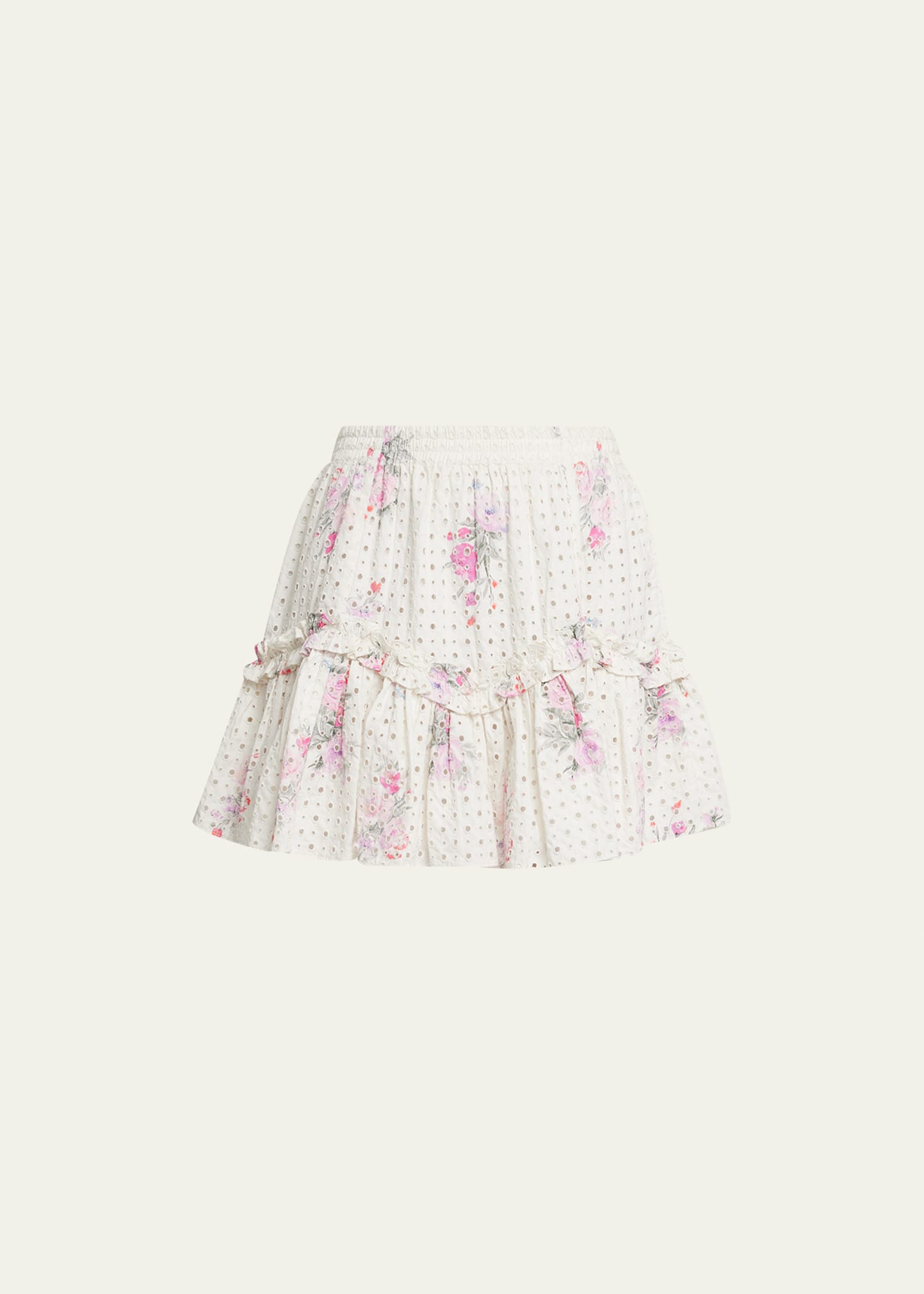 LoveShackFancy Zartti Floral Eyelet Cotton Mini Skirt
