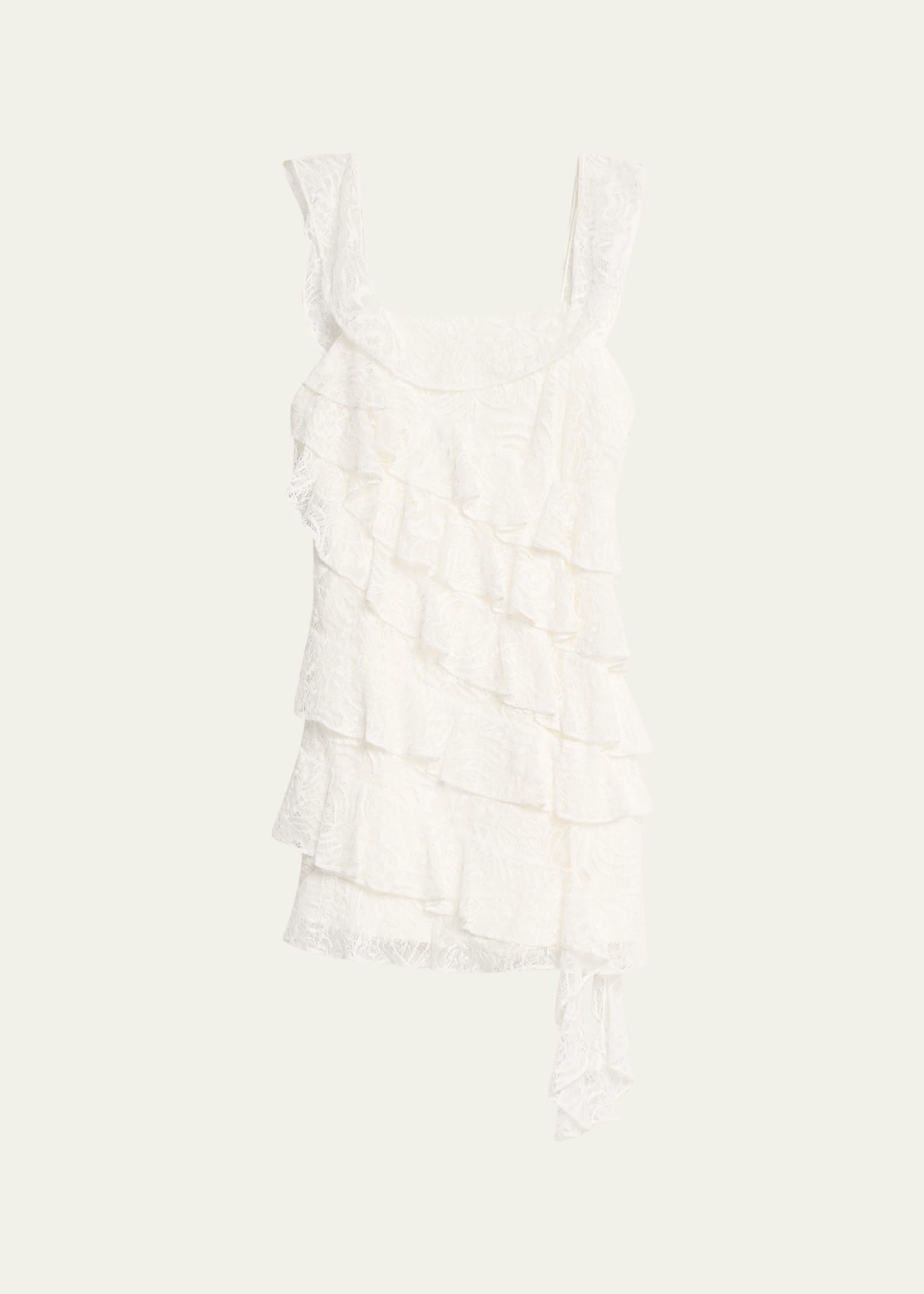 LOVESHACKFANCY SOBINE LACE TIERED RUFFLE MINI DRESS